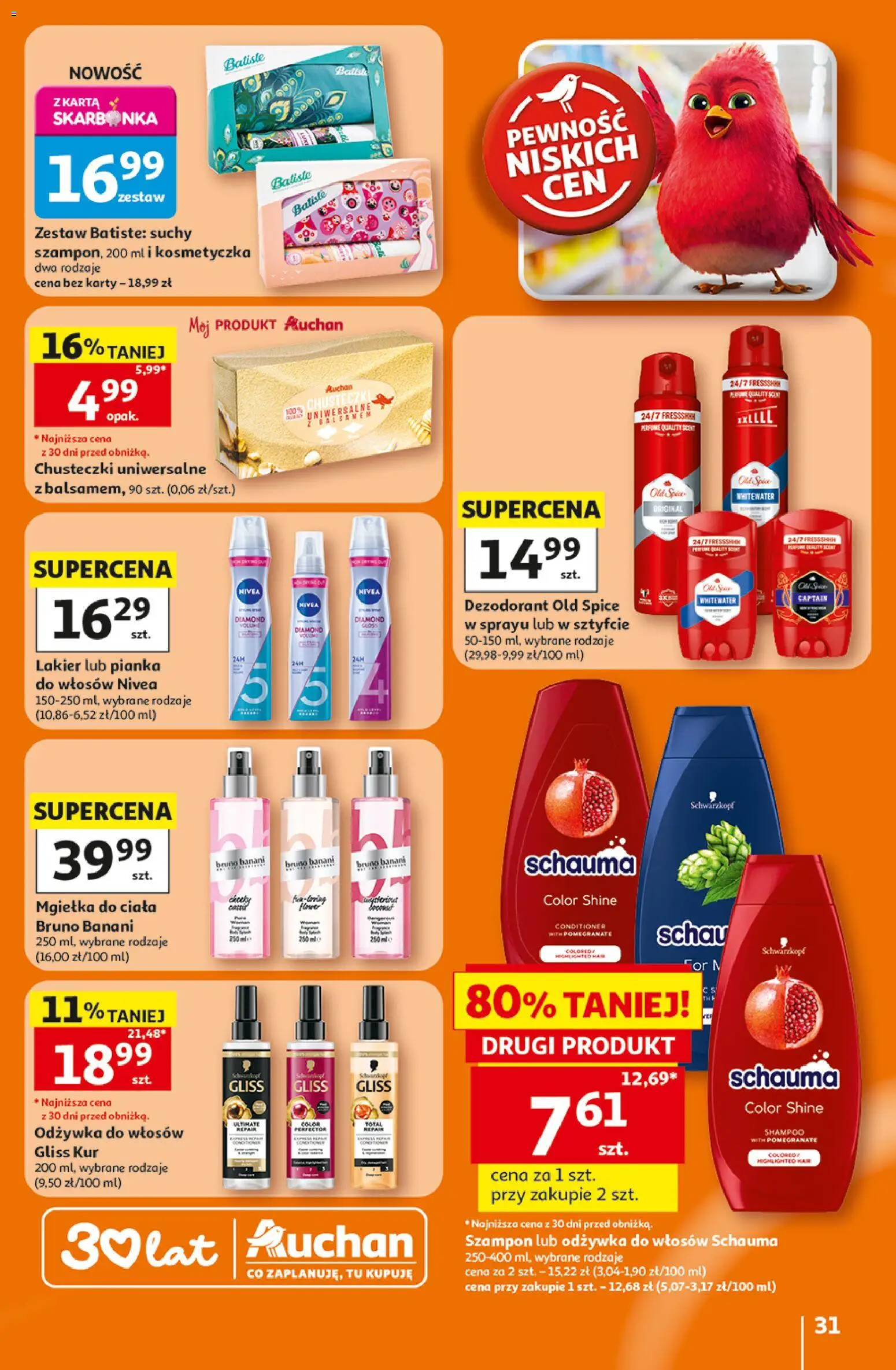 Auchan gazetka - 30 Lat Hipermarket od 16.07.2026 | Strona: 31 | Produkty: Szampon, Odżywka do włosów, Dezodorant, Old spice