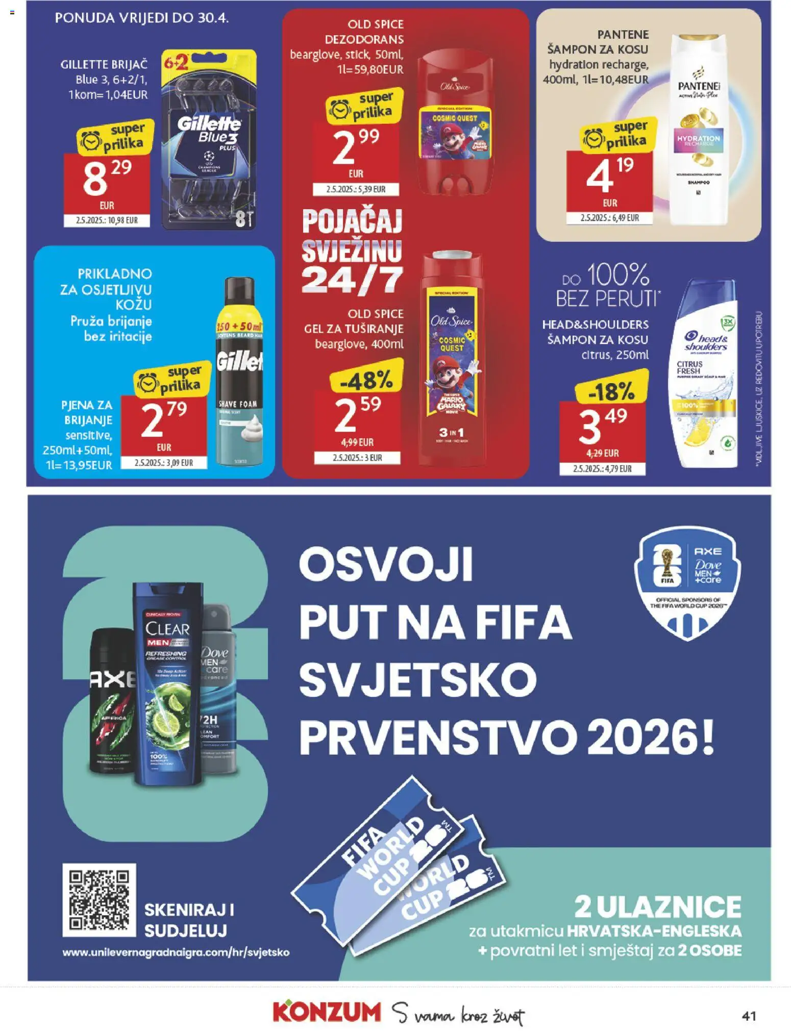 Konzum HR akciós ujság - amely érvényes a következő dátumtól: 08.04.2026 | Oldal: 41 | Termékek: Old spice, Sampon