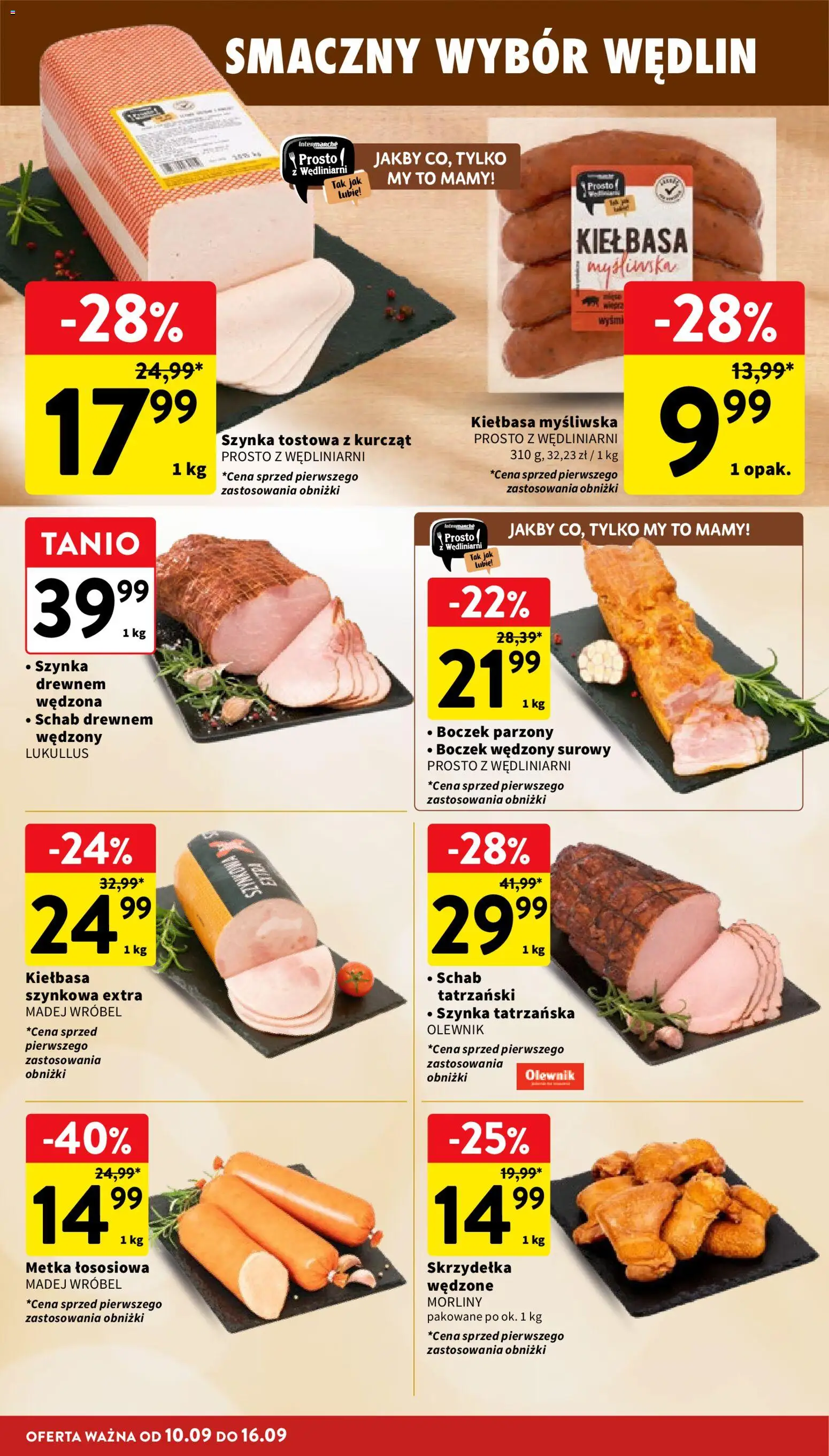 Intermarche gazetka od 10.09.2026 | Strona: 14 | Produkty: Boczek wędzony, Kiełbasa myśliwska, Boczek parzony, Skrzydełka