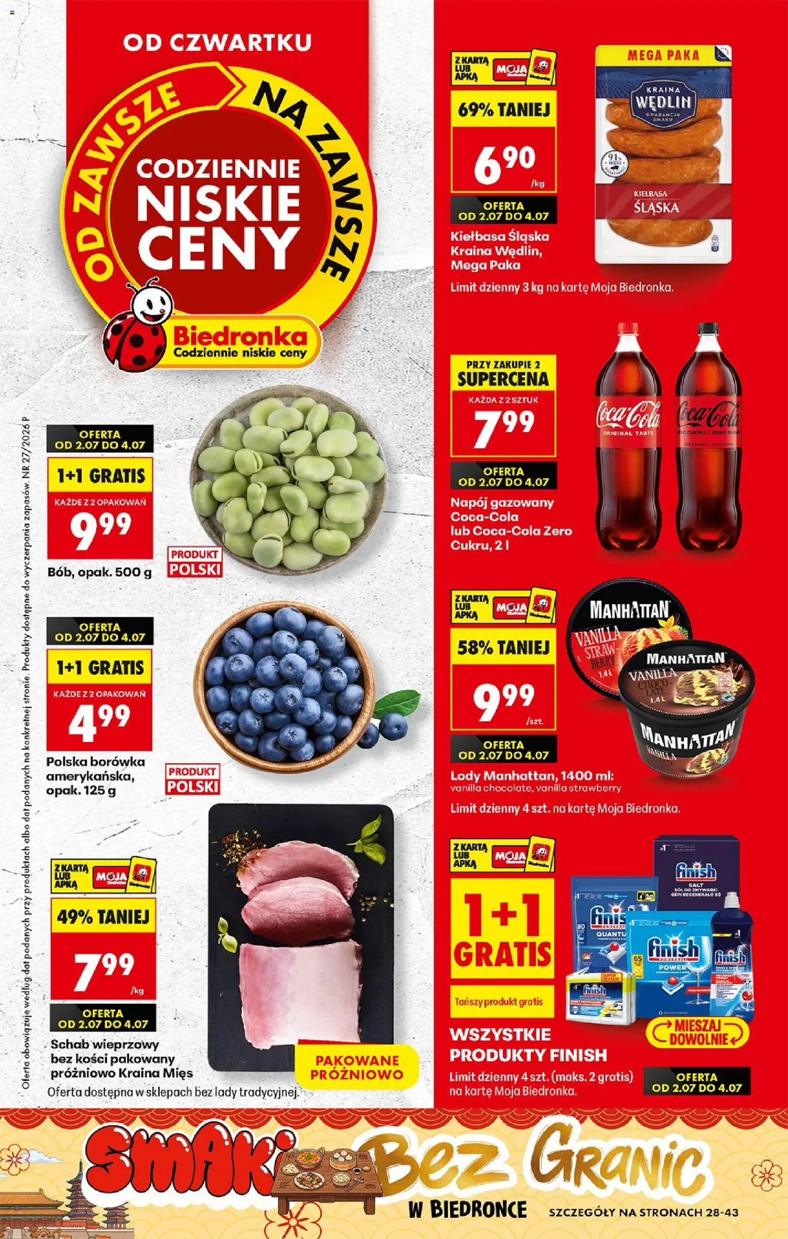 Biedronka gazetka od czwartku od 02.07.2026 | Strona: 1 | Produkty: Kiełbasa, Sól do zmywarki, Detergent, Sól