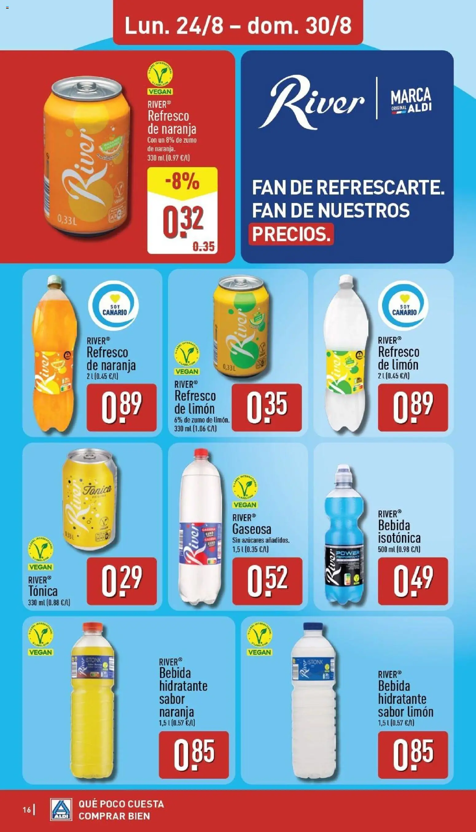 Aldi folleto Canarias │ válido desde el 24/08/2026 | Página: 16 | Productos: Tónica, Limón, Zumo, Gaseosa