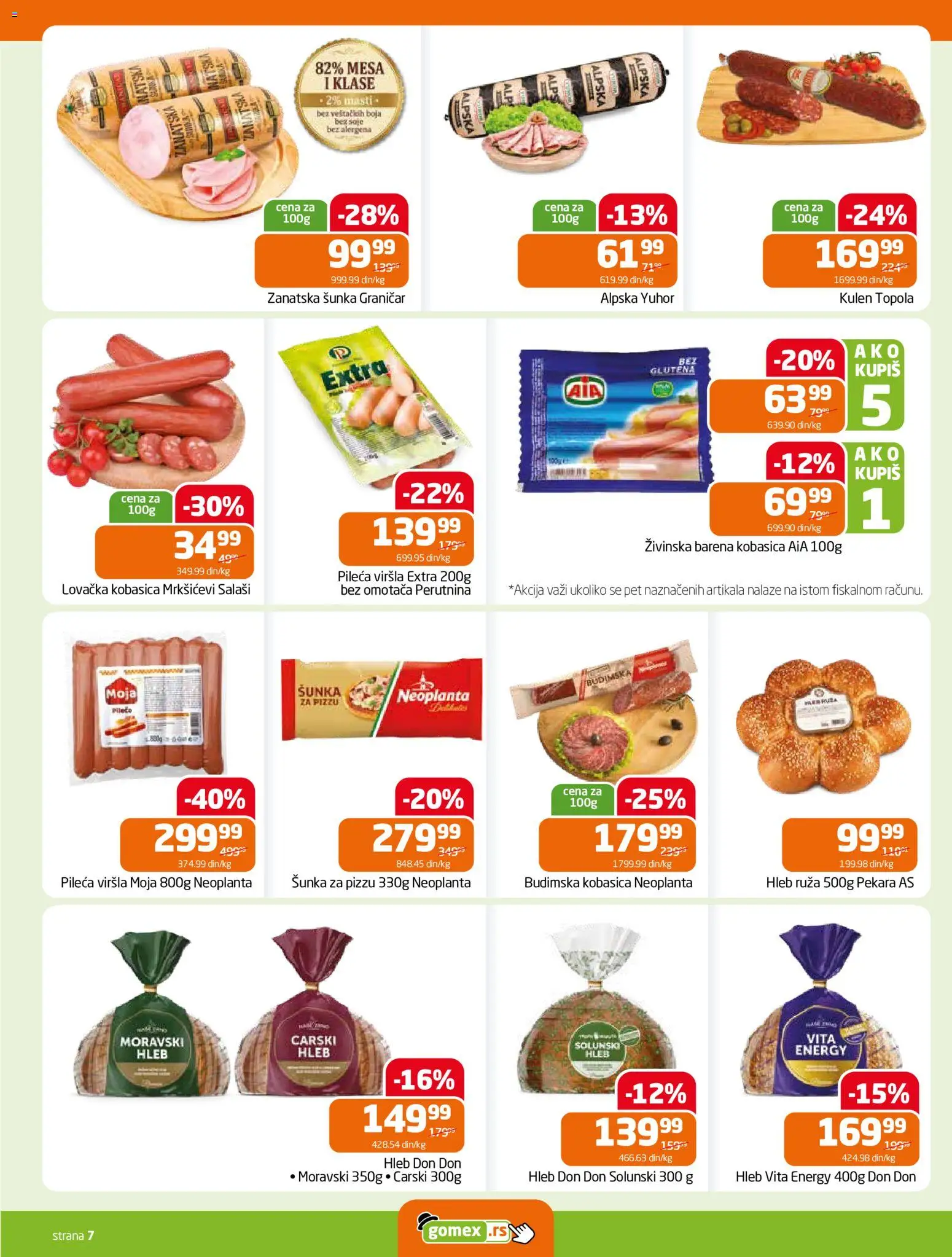 Gomex katalog - važi od 24.06.2026 | Strana: 7 | Proizvode: Pekara, Hleb, Šunka, Kobasica