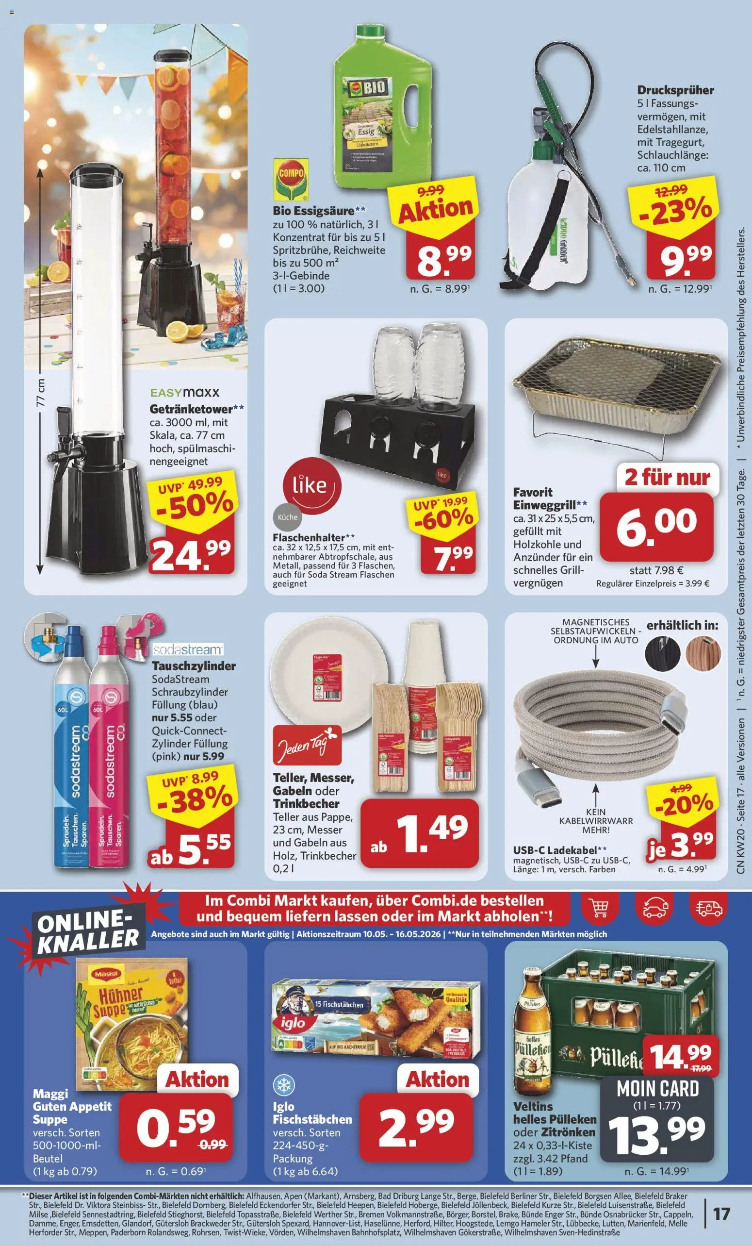 Combi Prospekt 	 – gültig ab 11.05.2026 | Seite: 17 | Produkte: Essig, Iglo, Bad, Ladekabel