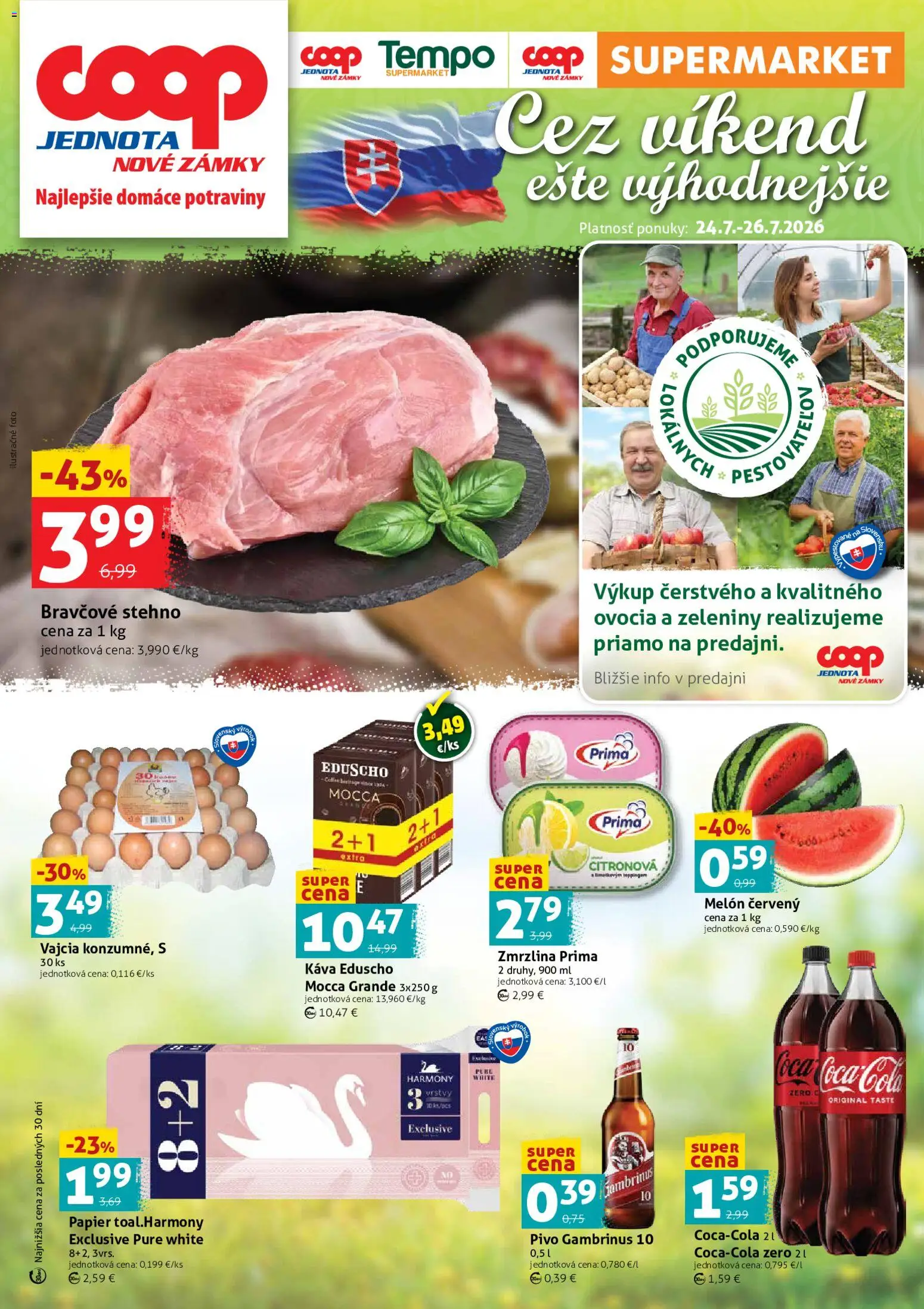 Nové COOP Jednota akcie – leták je platný od 24.07.2026 | Strana: 1 | Produkty: Pivo, Káva, Zmrzlina, Gambrinus