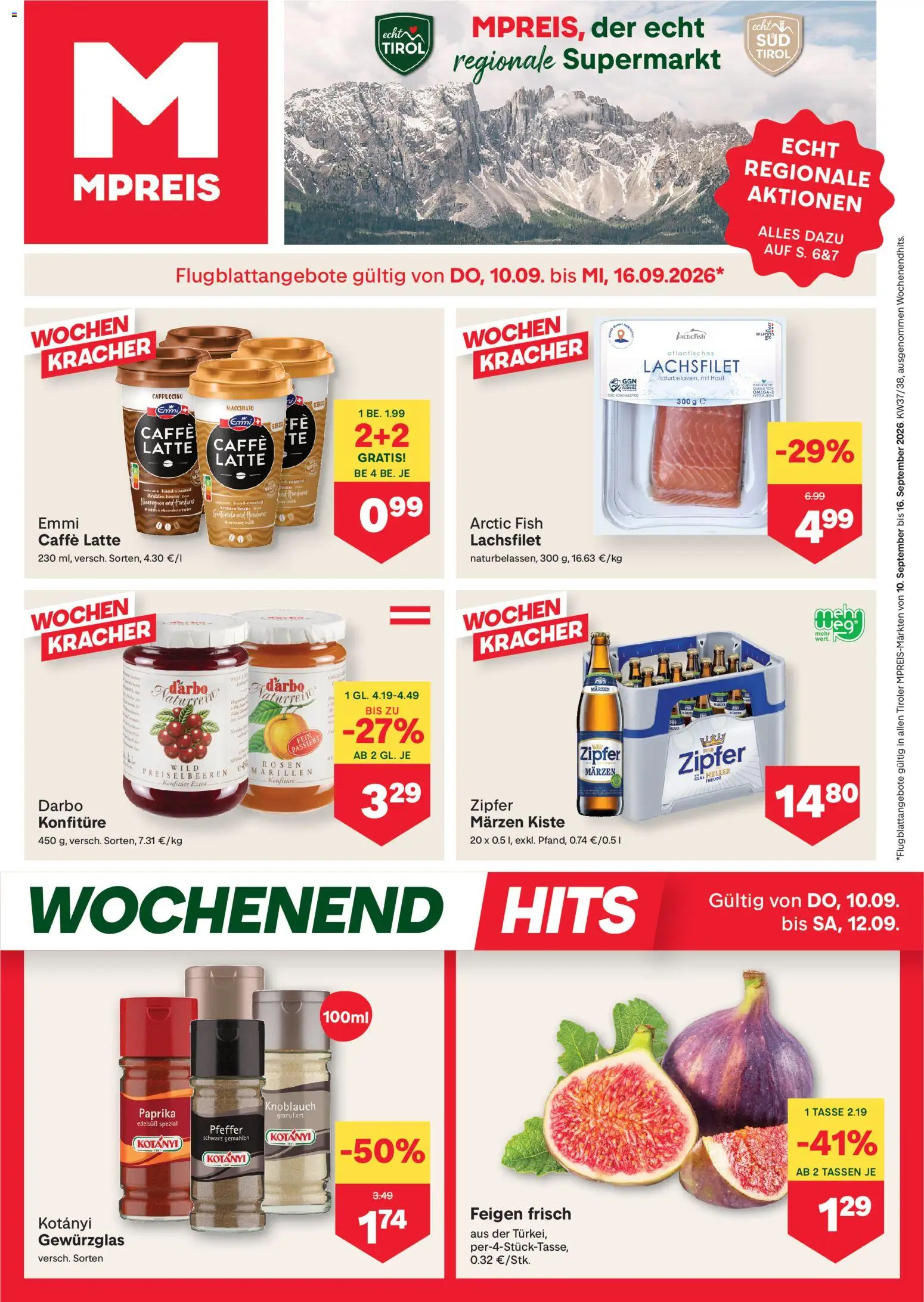 MPREIS Flugblatt gültig ab 10.09.2026 | Seite: 1 | Produkte: Knoblauch, Feigen, Lachsfilet, Wein