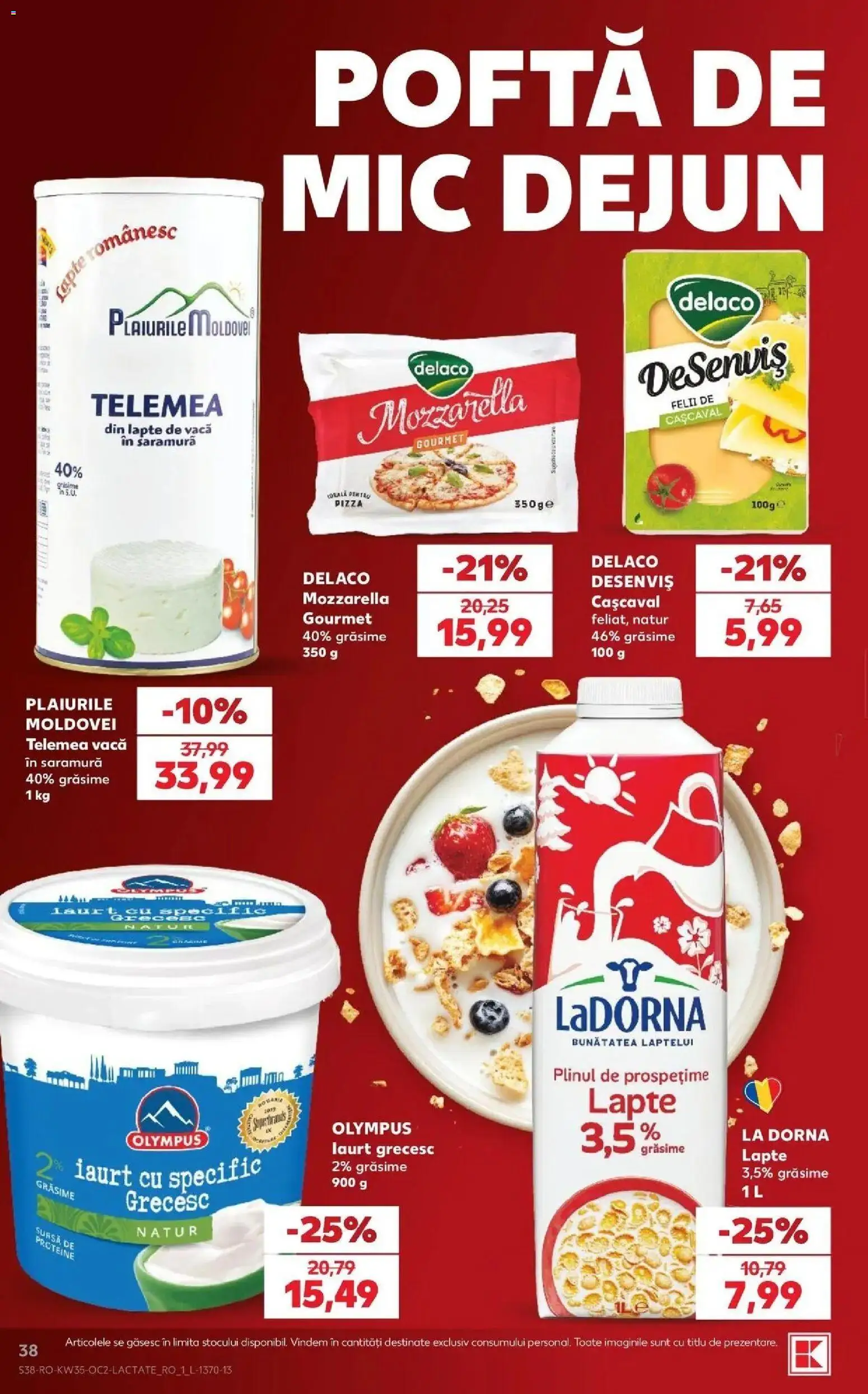 Kaufland Vaslui 26.08.2026 - Revista si Oferta | Pagină: 38 | Produse: Delaco, Proteine, Cașcaval, Mozzarella
