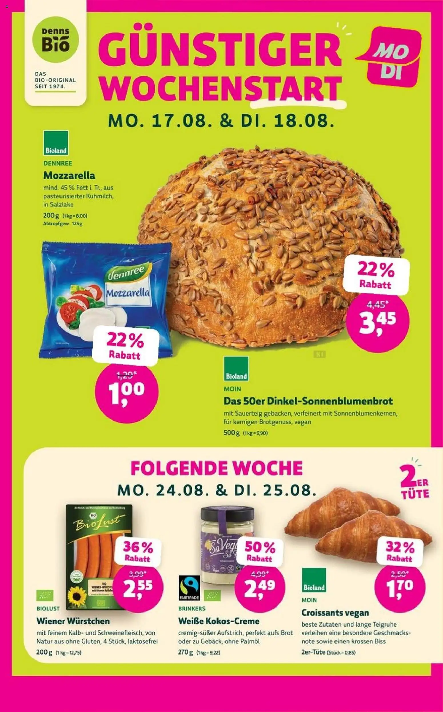 Denns BioMarkt Angebote – gültig ab 12.08.2026 | Seite: 5 | Produkte: Wiener wurstchen, Mozzarella, Brot