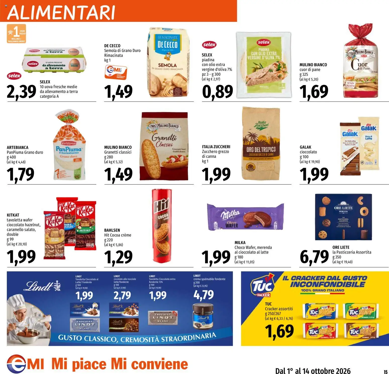 Volantino EMI del 01/10/2026 | Pagina: 15 | Prodotti: Crema, Uova, Lindt, Semola