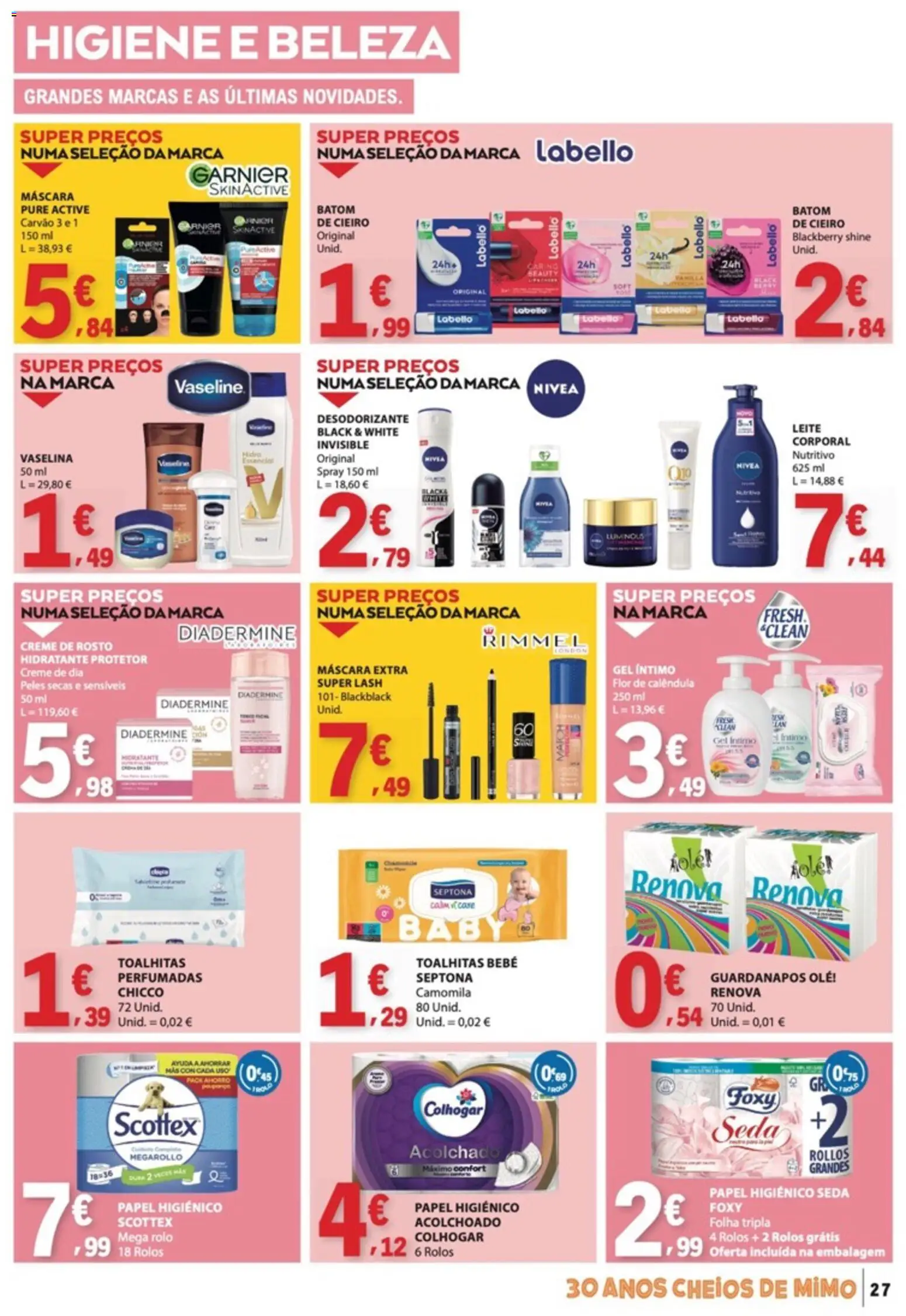 E.Leclerc folheto │ válido de 07.05.2026 | Página: 27 | Produtos: Papel higiénico, Guardanapos, Desodorizante, Leite