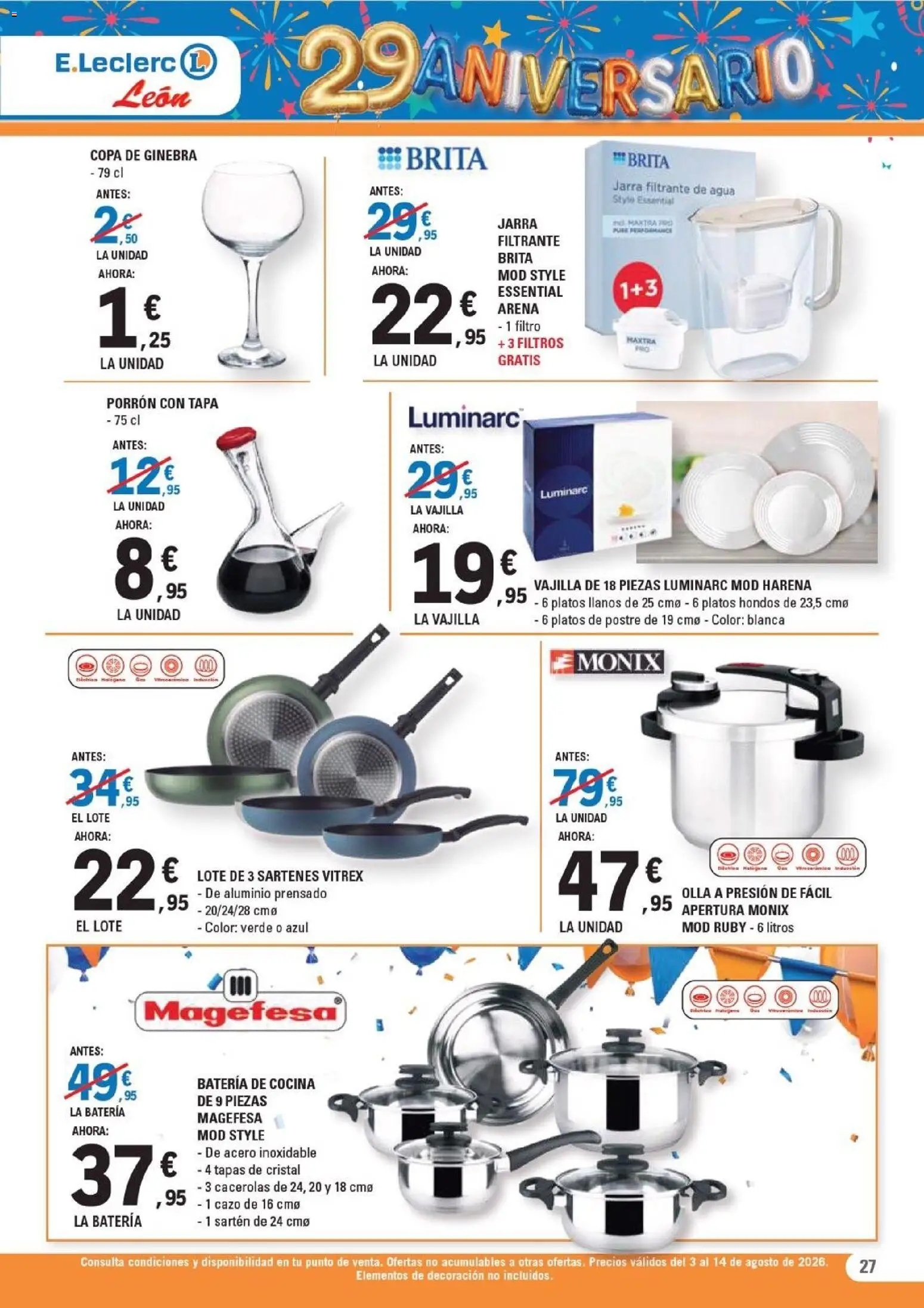 E.Leclerc - León │ válido desde el 03/08/2026 | Página: 27 | Productos: Ginebra, Βρεφικό κρεβάτι, Cocina, Batería