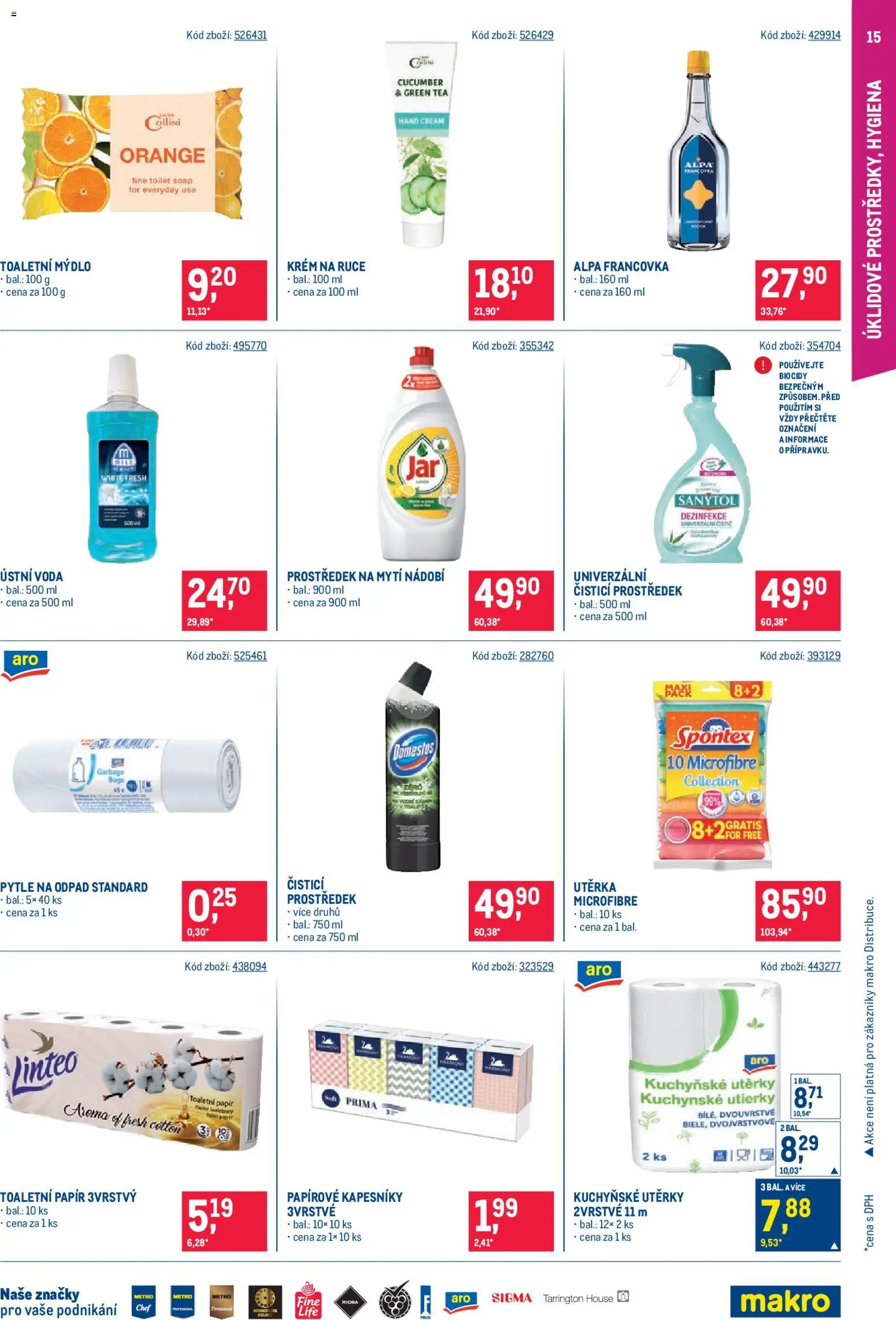 Makro leták - Maloobchod od 08.04.2026 | Strana: 15 | Produkty: Ústní voda, Nádobí, Kuchyňské utěrky, Utěrka