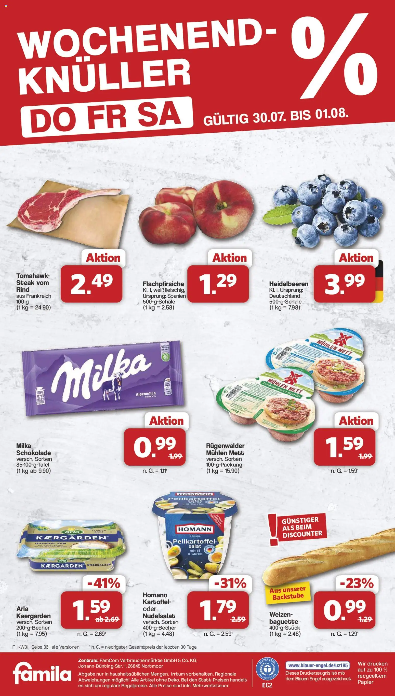 Famila Nordwest Prospekt – gültig ab 27.07.2026 | Seite: 38 | Produkte: Milch, Heidelbeeren, Steak, Salat
