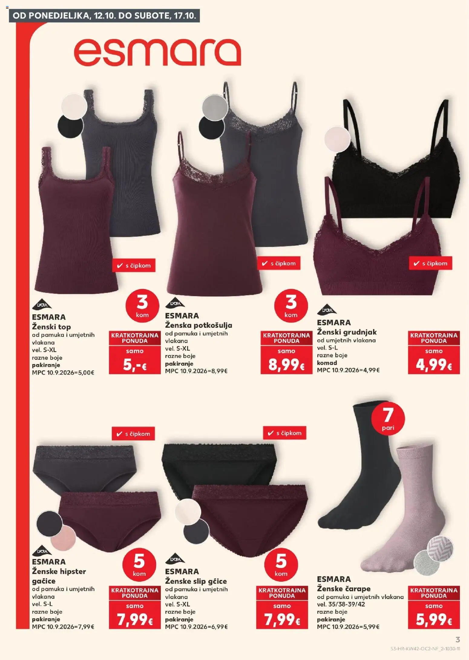 Kaufland katalog | vrijedi od 14.10.2026 | Stranica: 3 | Proizvodi: Gaćice, Grudnjak, Čarape, Potkosulja