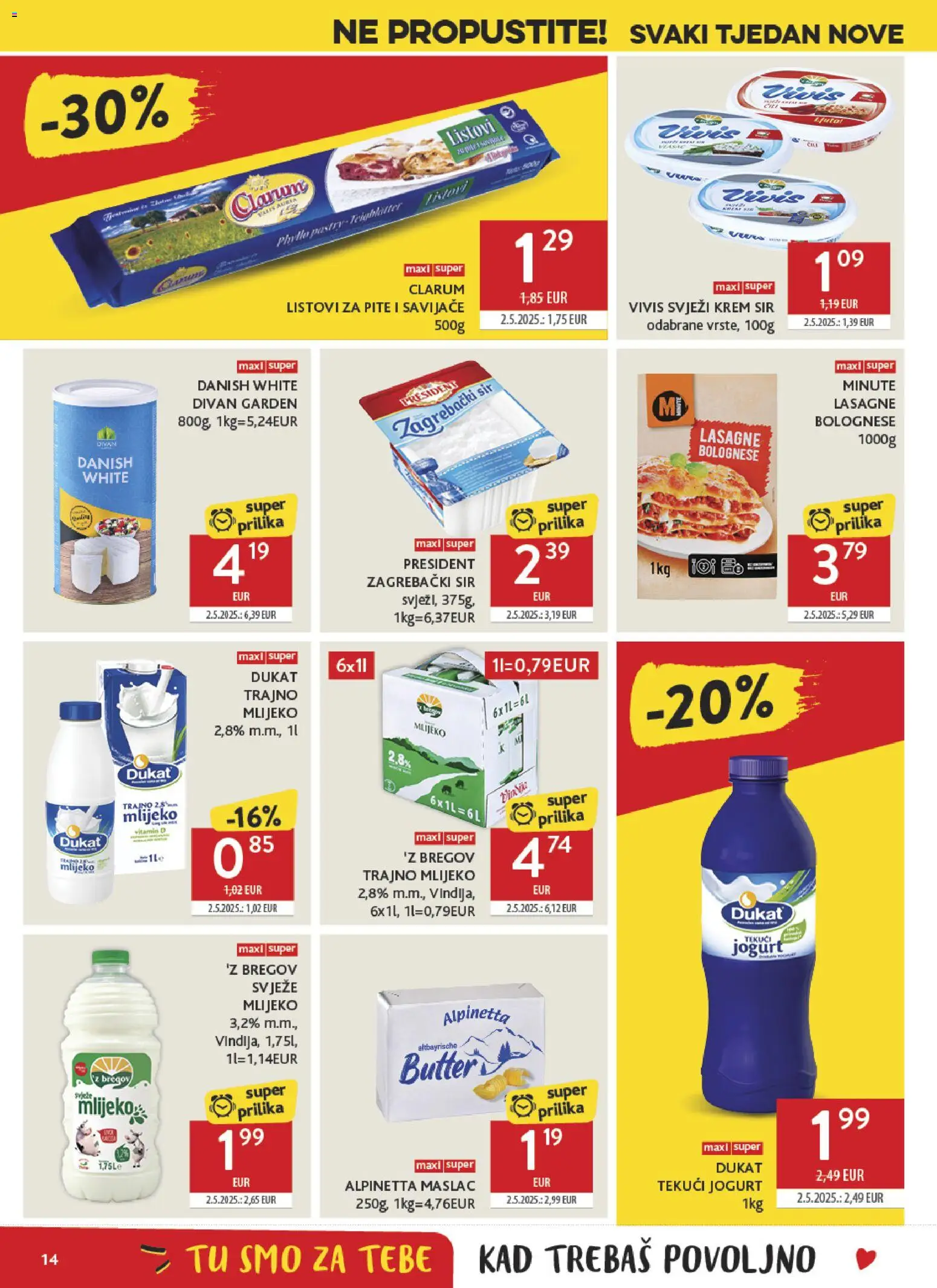 Konzum katalog | vrijedi od 19.08.2026 | Stranica: 14 | Proizvodi: Krem sir, Listovi za pite, Mlijeko, Sir