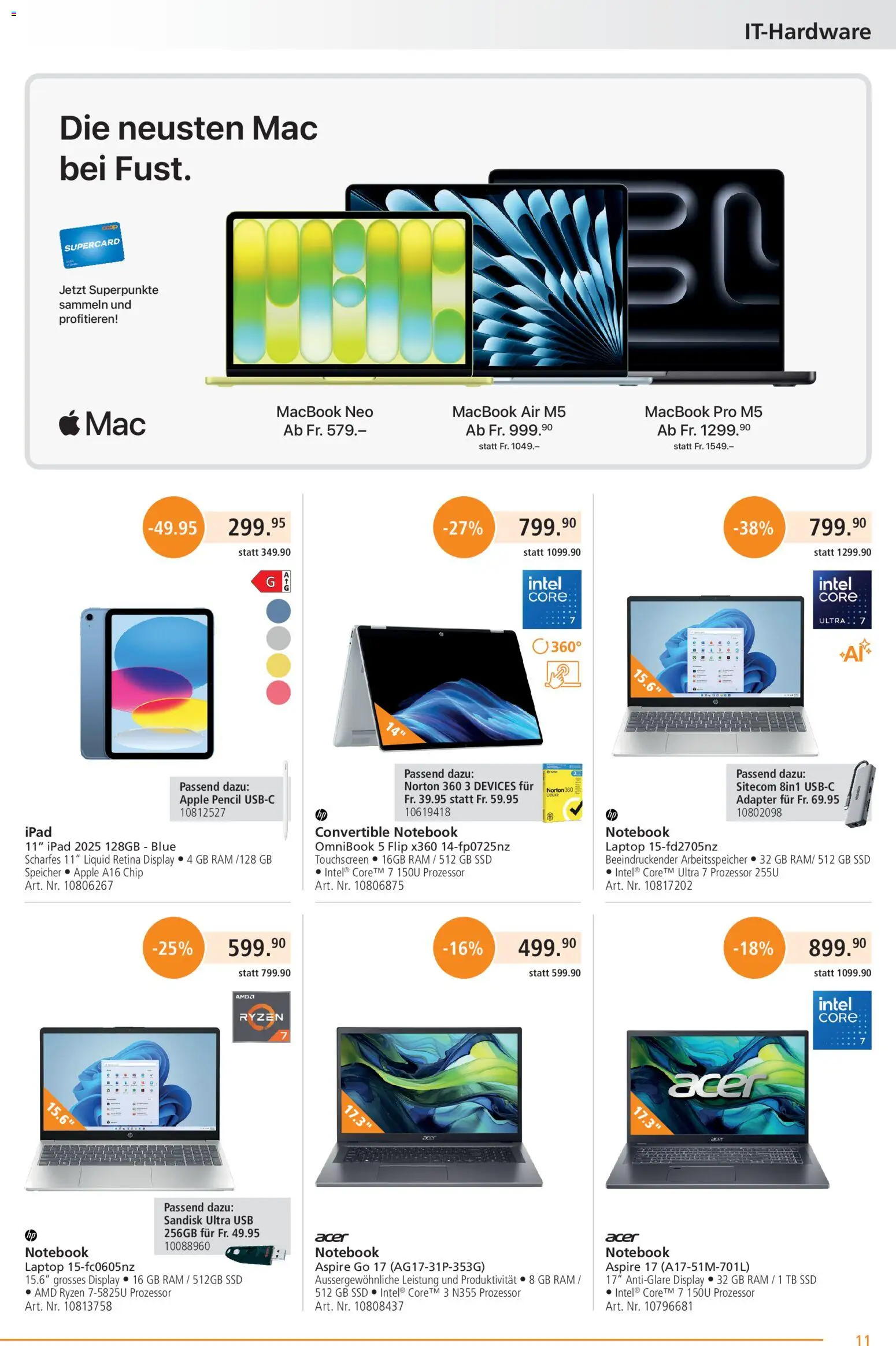 Fust aktionen – gültig ab 01.05.2026 | Seite: 11 | Produkte: Notebook, Ipad, Adapter, Usb