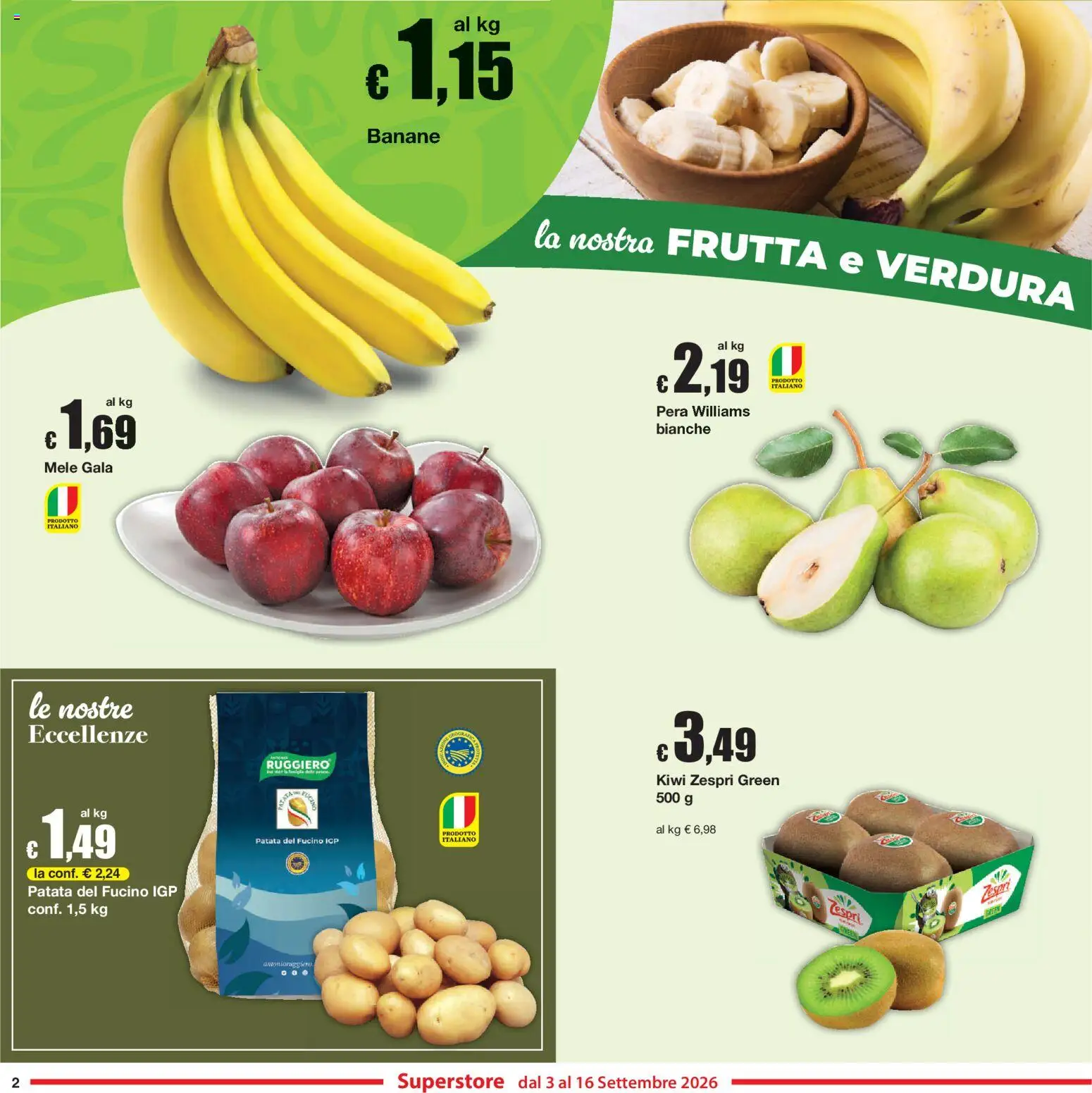 Volantino Sì con Te del 03/09/2026 | Pagina: 2 | Prodotti: Mele, Banane, Kiwi, Frutta