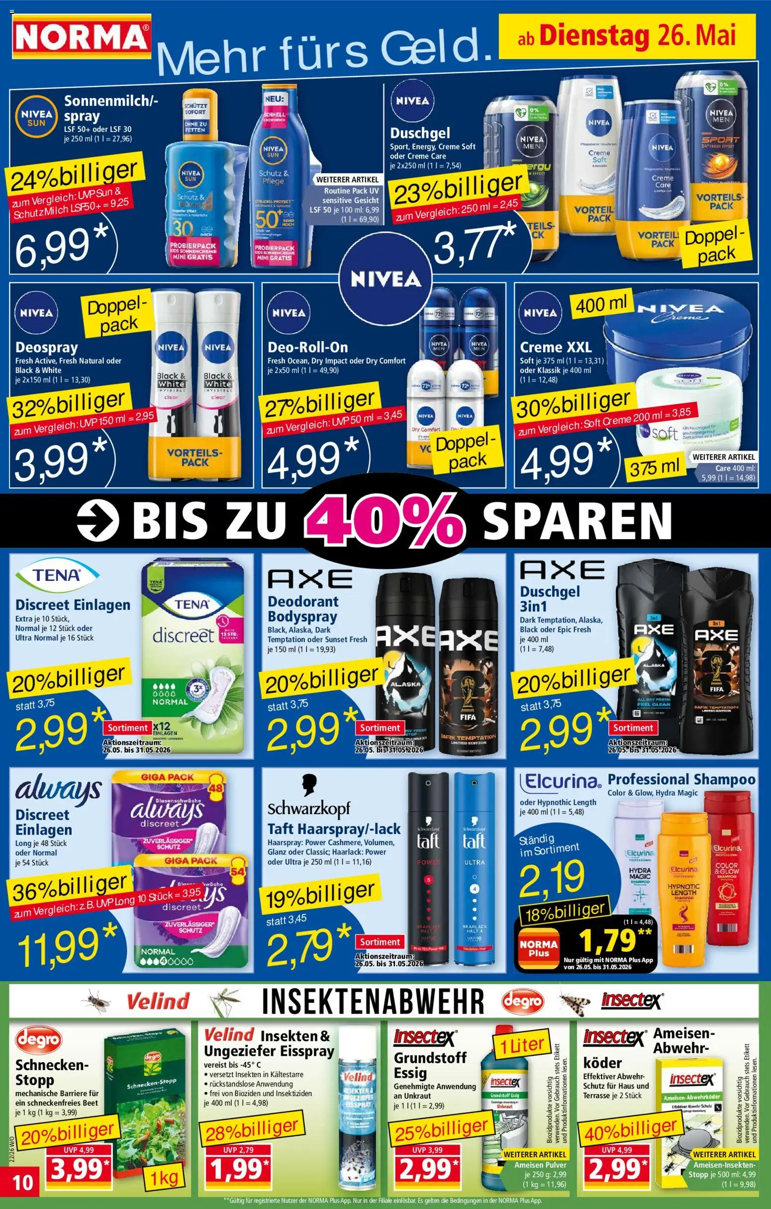 Norma Prospekt 	 – gültig ab 26.05.2026 | Seite: 10 | Produkte: Essig, Shampoo, Deodorant, Deospray