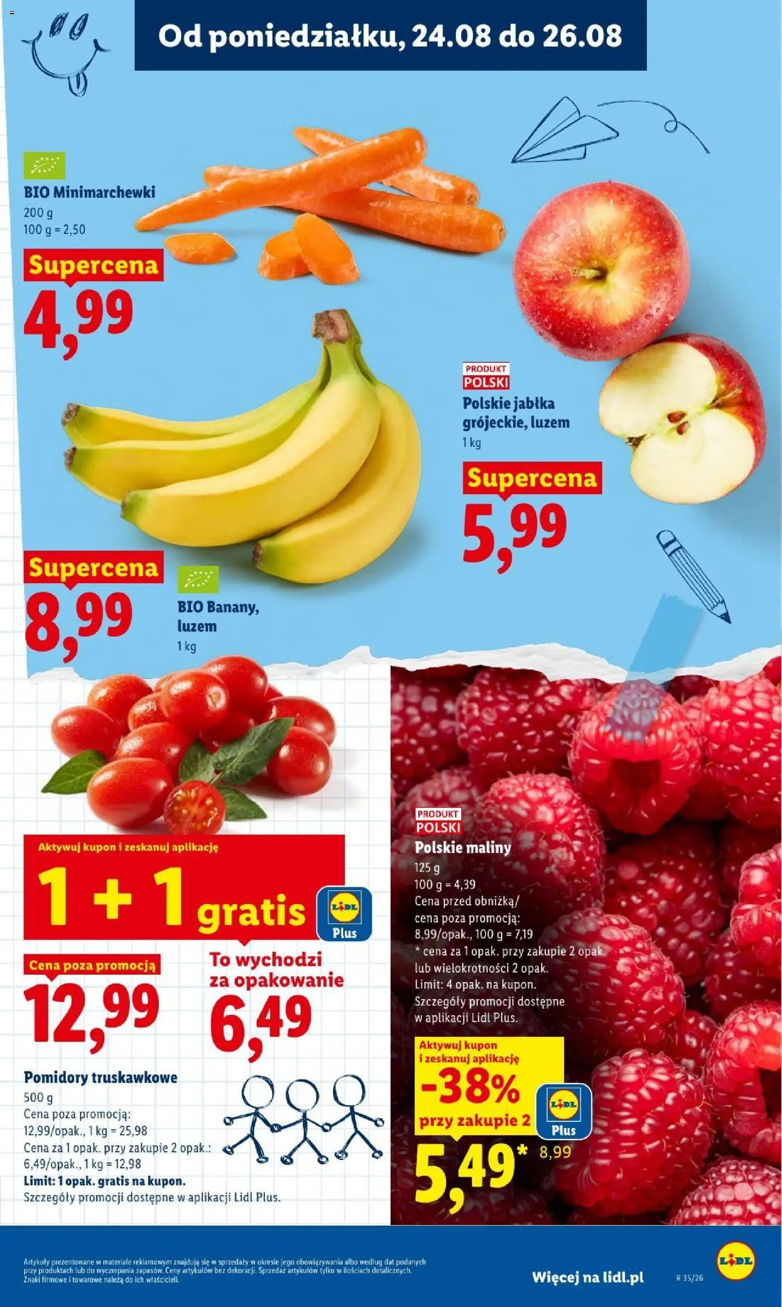 Lidl gazetka od 24.08.2026 | Strona: 67 | Produkty: Maliny, Jabłka, Pomidory