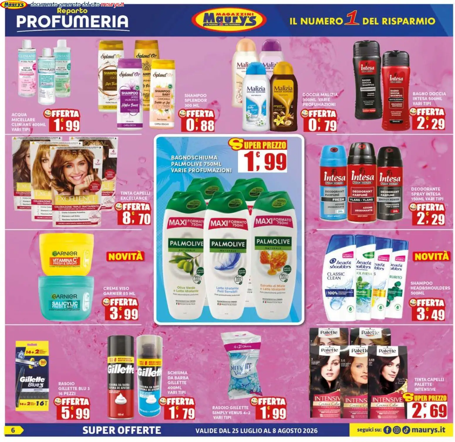 Volantino Maury's del 25/07/2026 | Pagina: 6 | Prodotti: Bagnoschiuma, Latte idratante, Latte, Miele