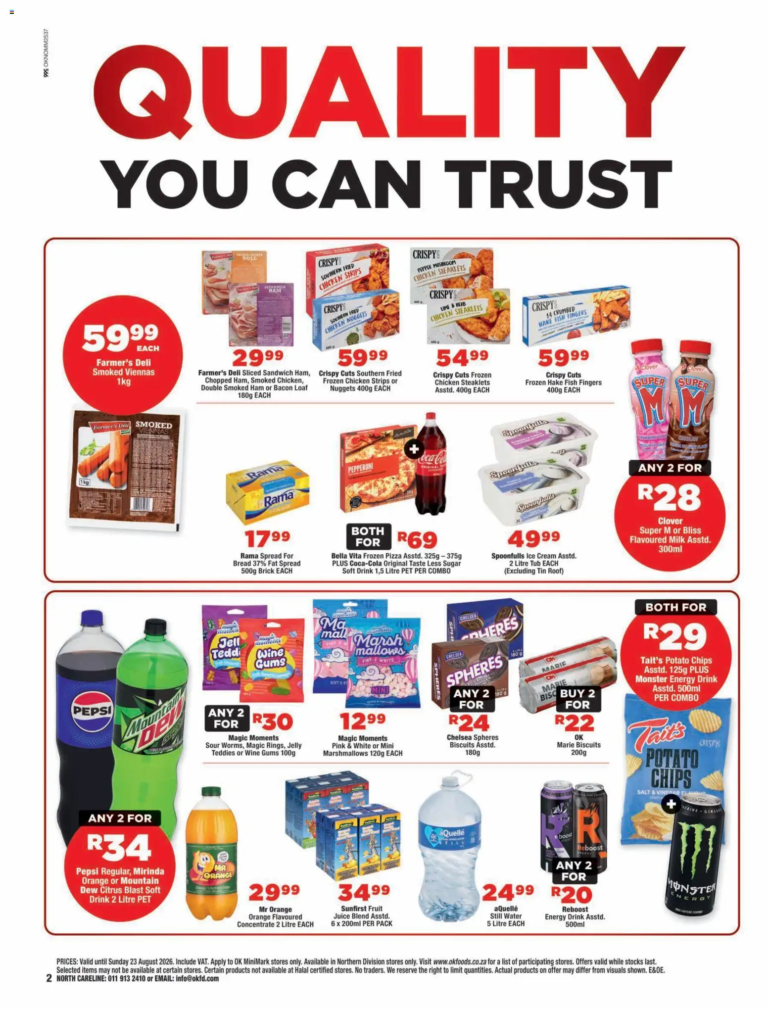 New OK Foods catalogue – valid from 12/08/2026 | Page: 2 | Products: Chicken strips, Ham, Fat spread, Bacon