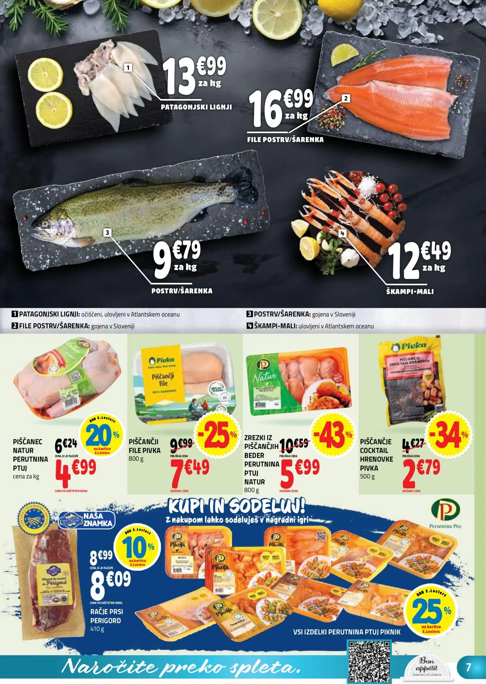 Novi E.leclerc katalog ponudbe – veljaven od 09.09.2026 | Stran: 7 | Izdelki: Hrenovke, Lignji, Zrezki