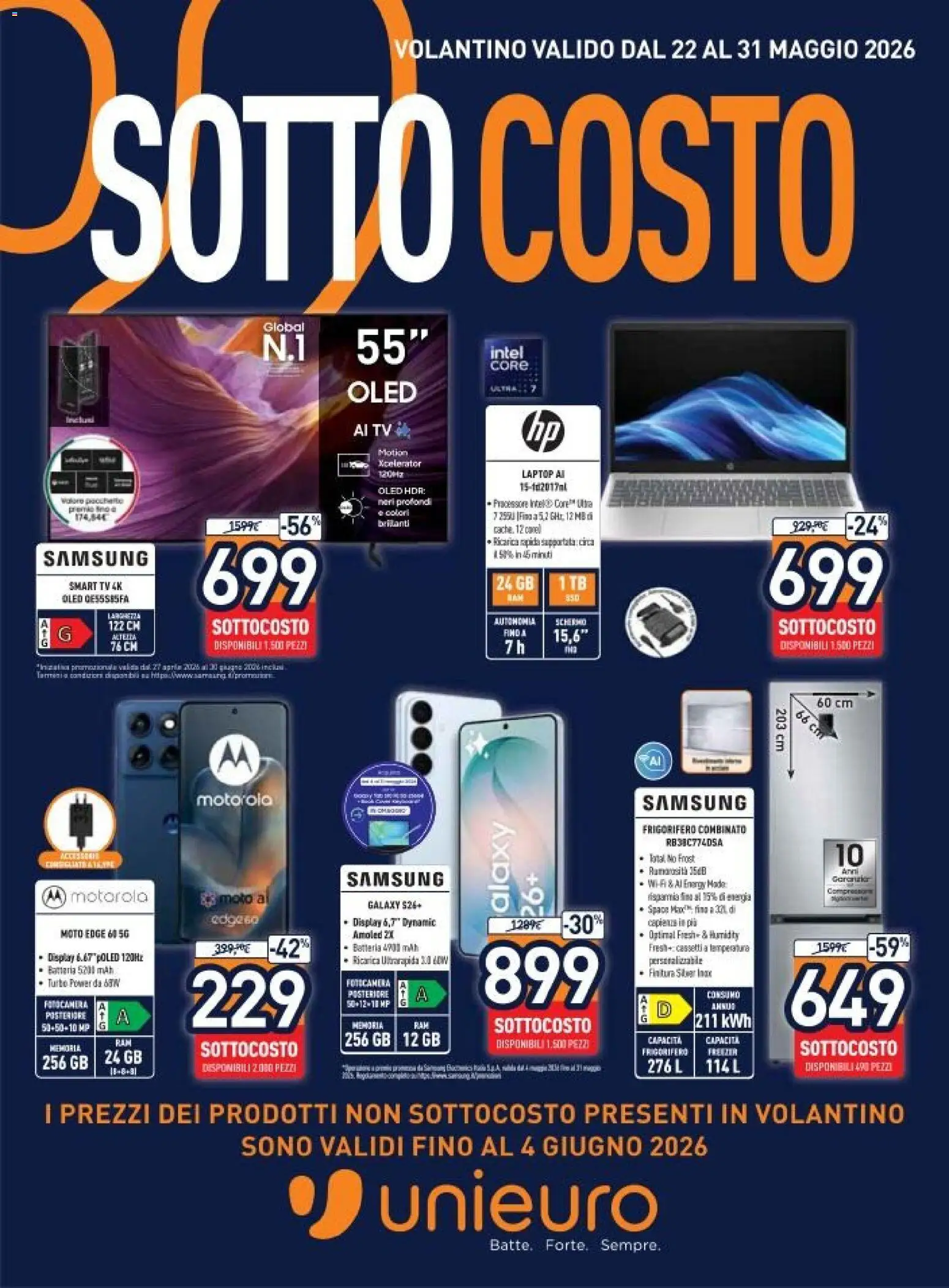 Volantino Unieuro del 22.05.2026 | Pagina: 1 | Prodotti: TV, Fotocamera, Batteria, Samsung