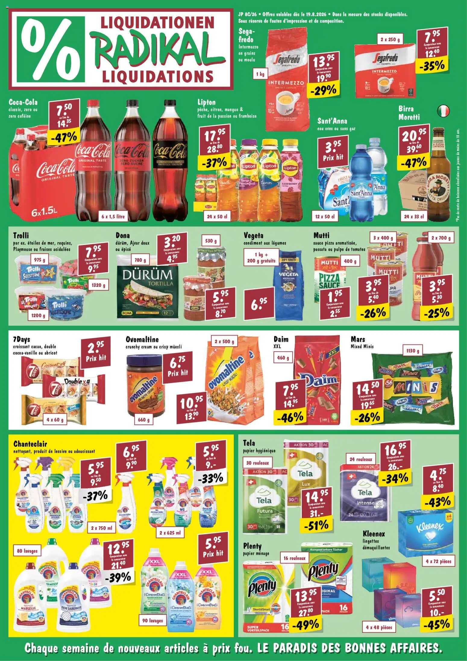 Radikal aktionen FR – gültig ab 19.08.2026 | Seite: 1 | Produkte: Coca Cola, Mars, Twix, Pizza