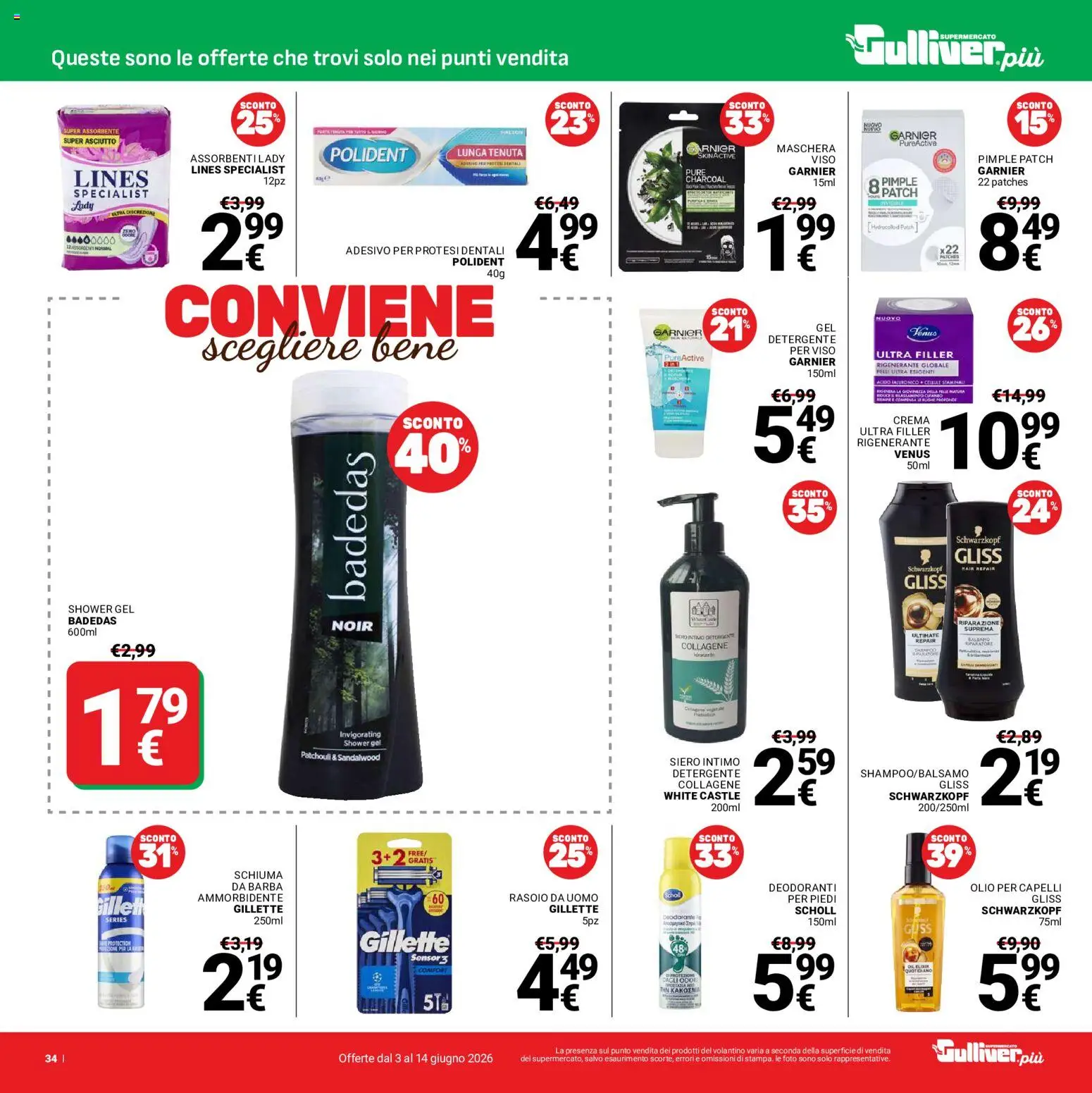 Volantino Gulliver del 03.06.2026 | Pagina: 34 | Prodotti: Olio per capelli, Maschera, Schiuma da barba, Detergente
