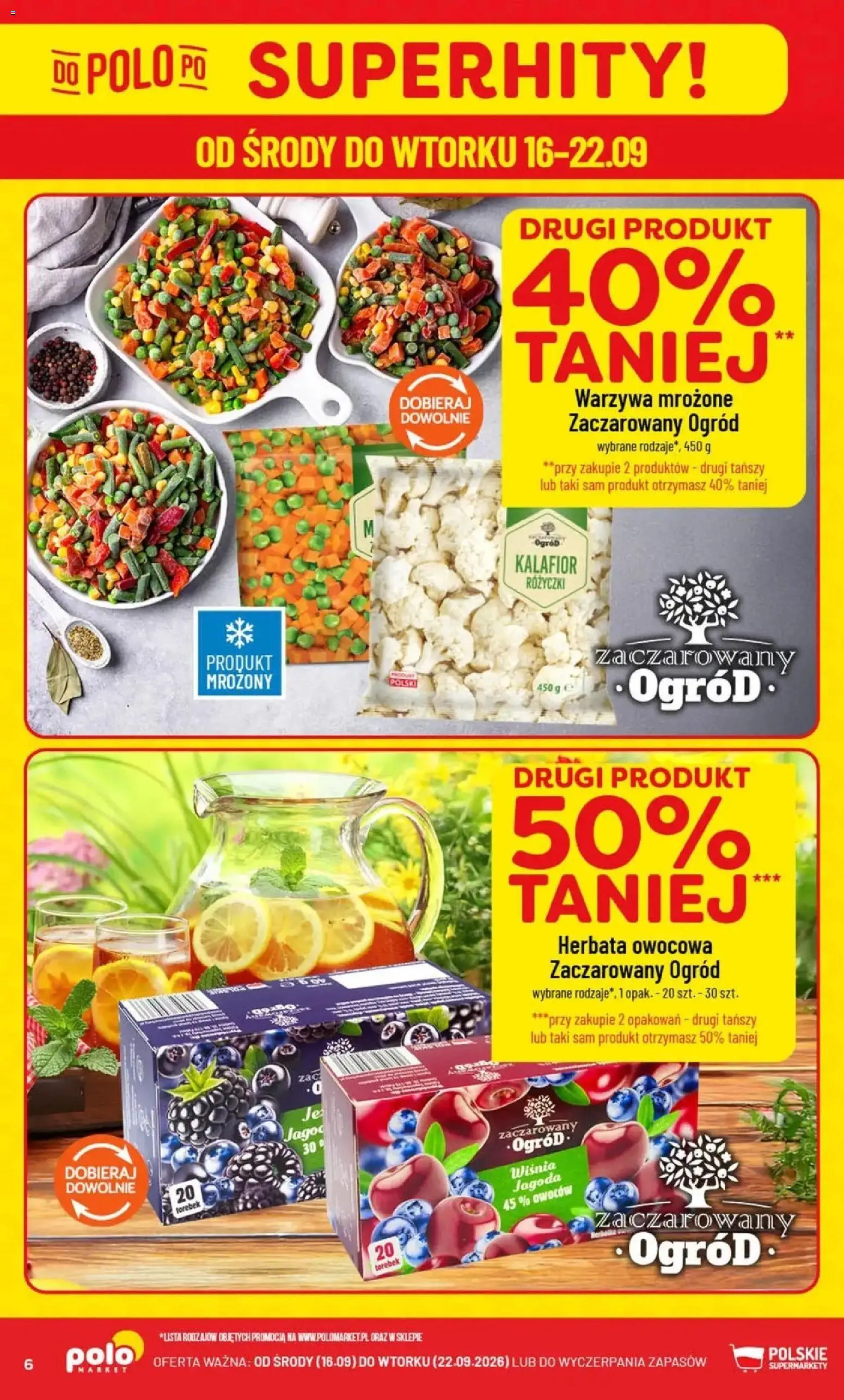 Nowa POLOmarket gazetka od jutra 16.09.2026 | Strona: 6 | Produkty: Kalafior, Herbata owocowa, Warzywa mrożone, Herbata