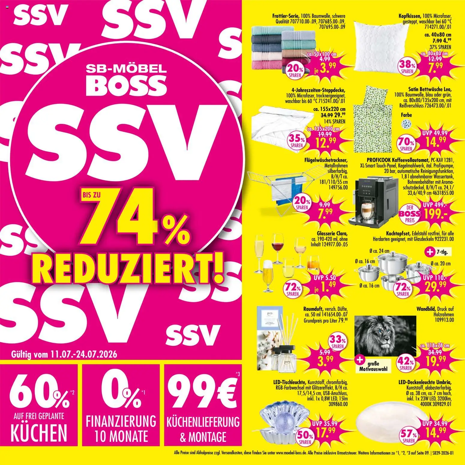 SB Möbel Boss Prospekt – gültig ab 11.07.2026 | Seite: 1 | Produkte: Bettwäsche, Kuchen