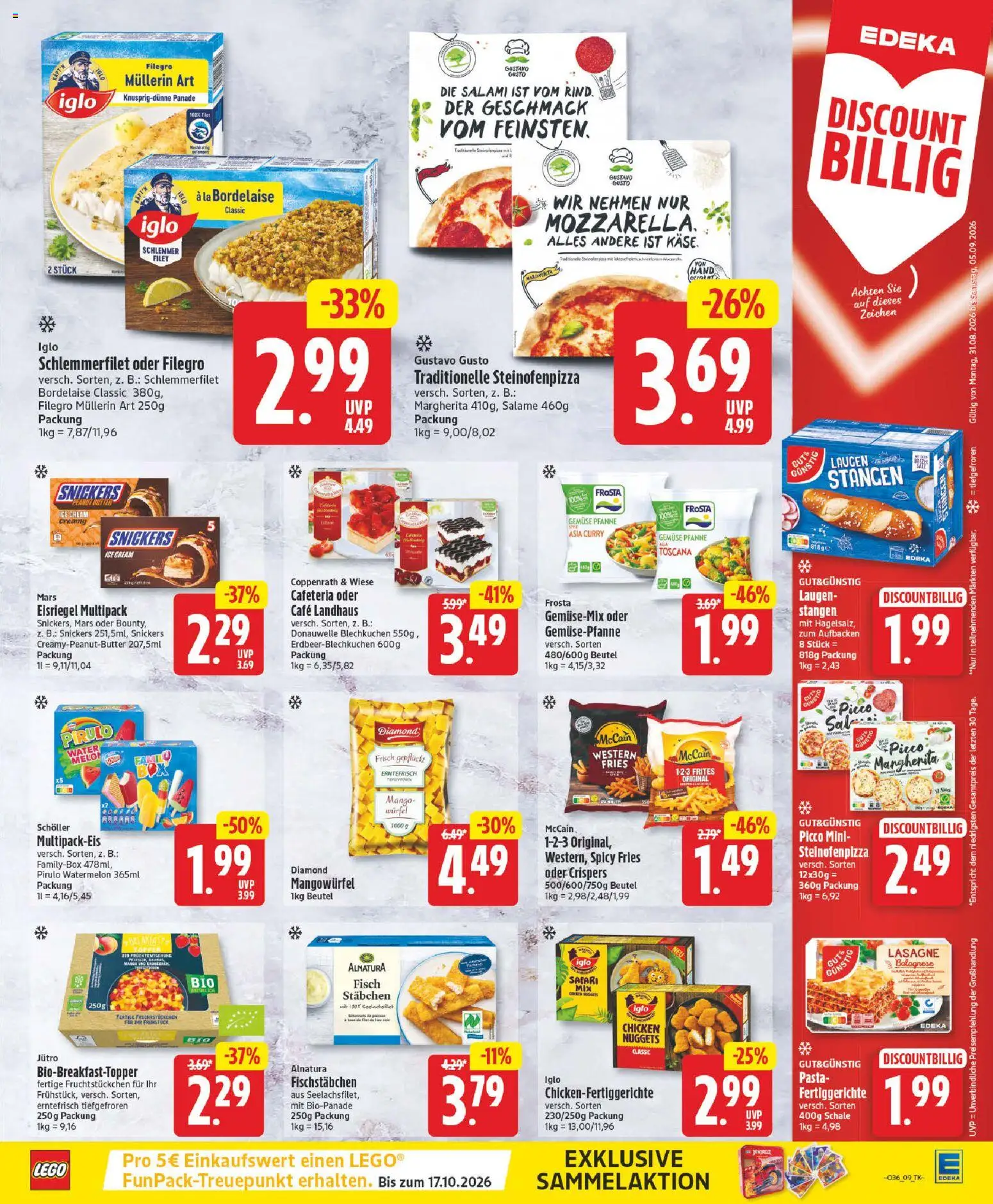 Edeka Prospekt – gültig ab 31.08.2026 | Seite: 11 | Produkte: Gustavo gusto, Iglo, Fischstabchen, Gemüse