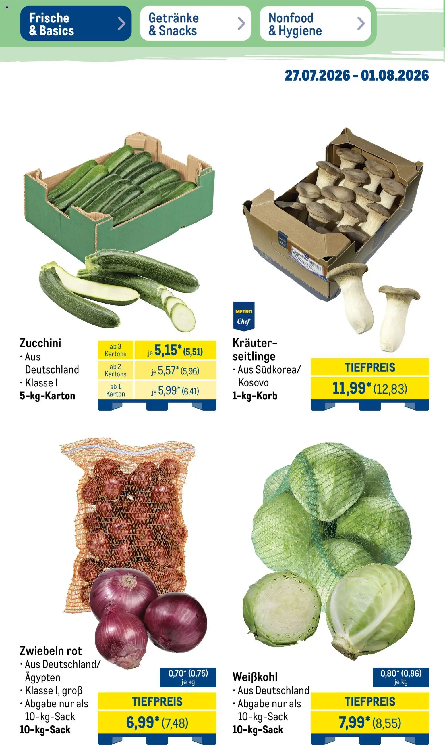 Metro NonFood-Angebote – gültig ab 27.07.2026 | Seite: 39 | Produkte: Zwiebeln, Zucchini