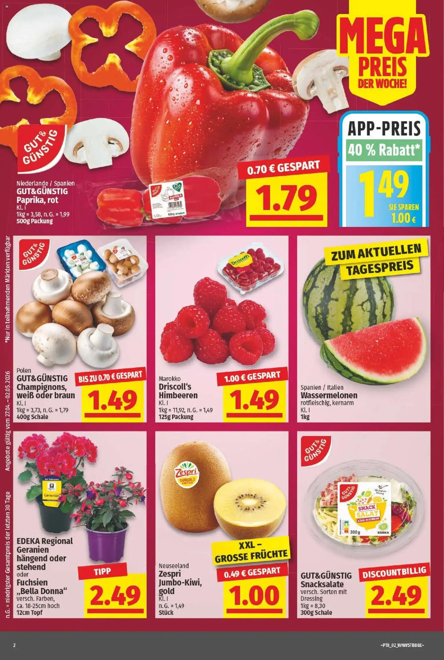 Angebote - Wochenangebote (ab 03.05.2026) zum Blättern | Seite: 2 | Produkte: Himbeeren, Dressing, Geranien, Salat