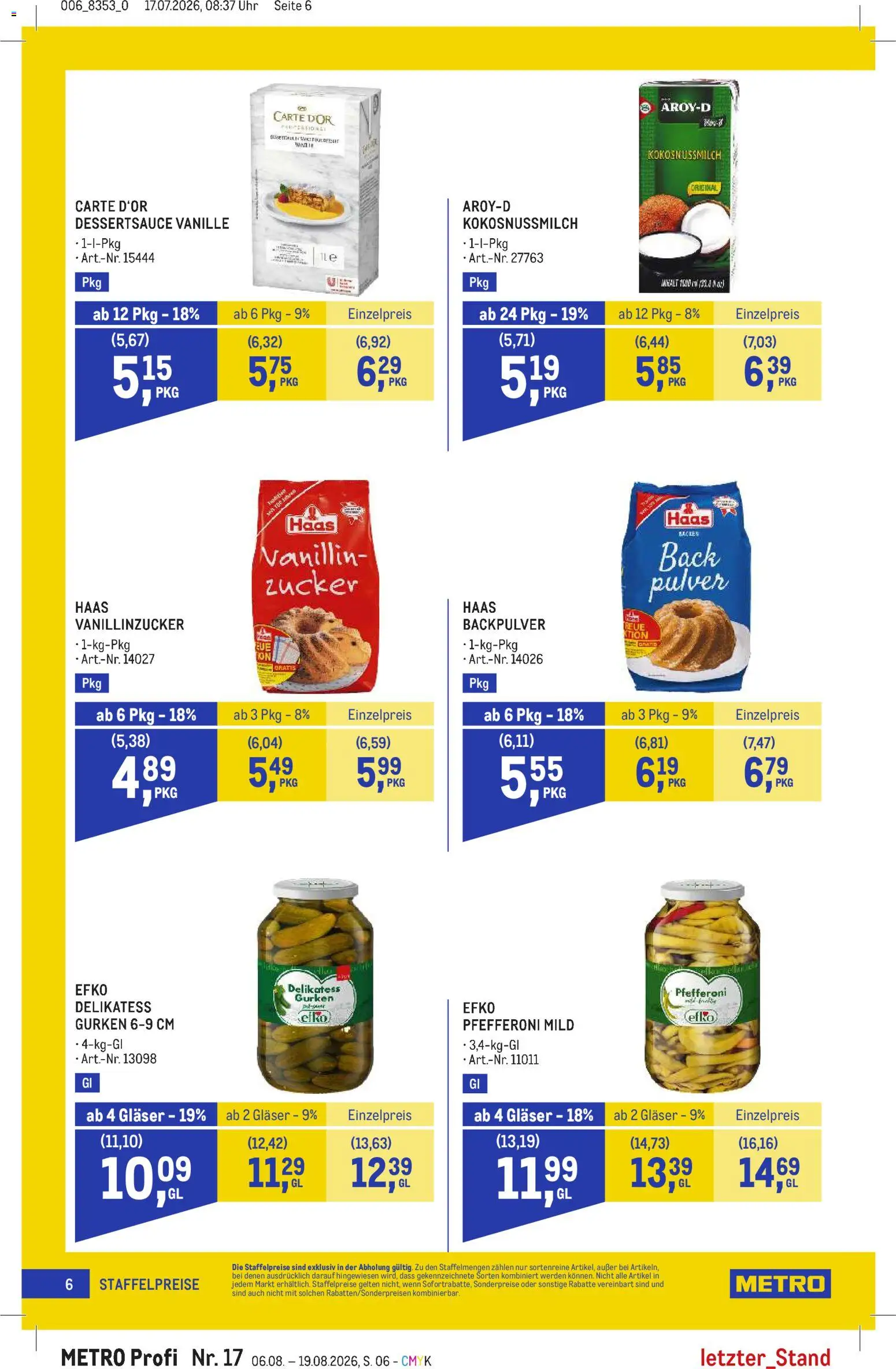 Metro angebote Profi gültig ab 06.08.2026 | Seite: 6 | Produkte: Gurken, Zucker, Uhr, Backpulver