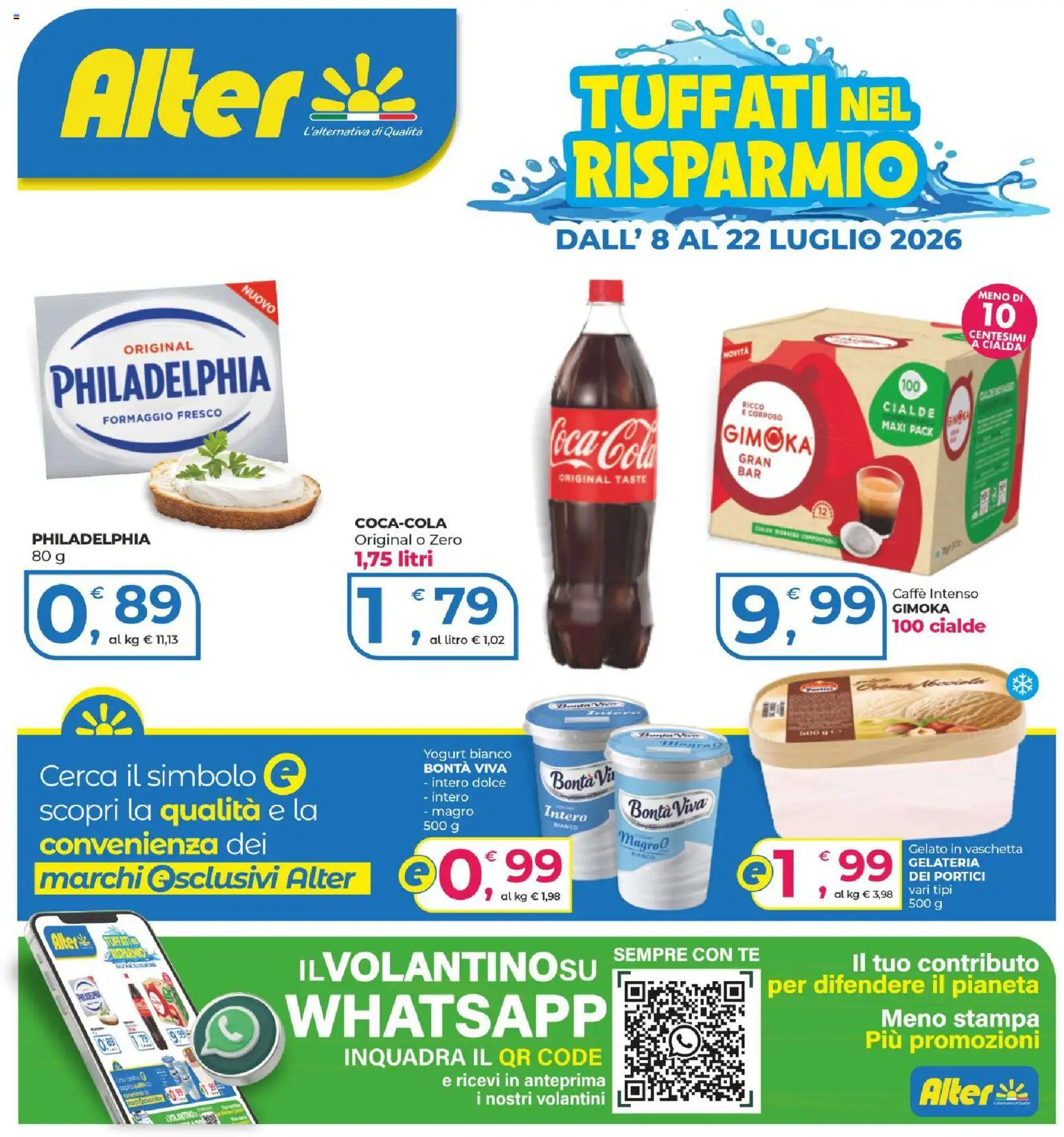 Volantino Alter Discount del 08/07/2026 | Pagina: 1 | Prodotti: Yogurt, Caffè, Gelato, Formaggio