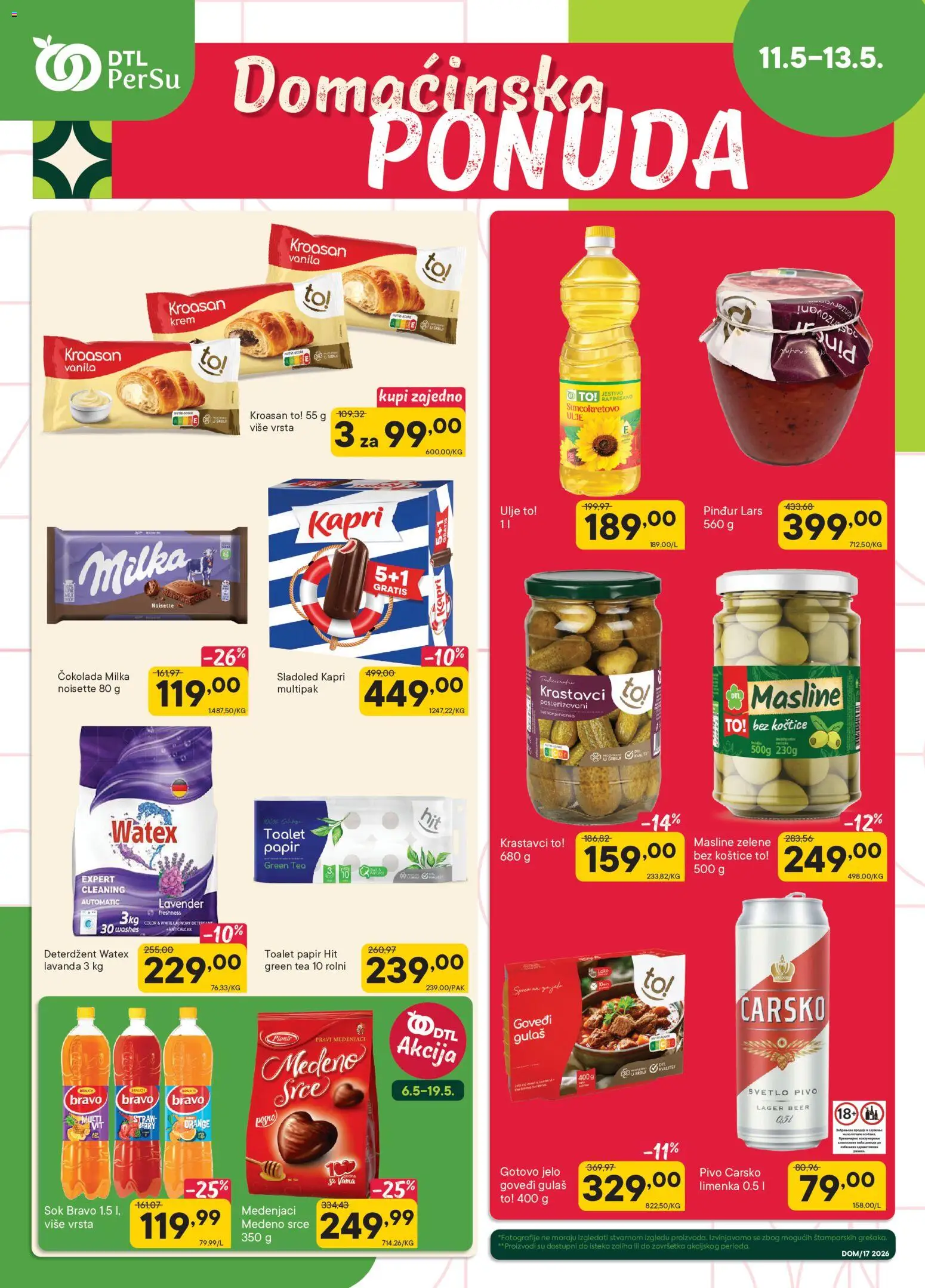 PerSu katalog - važi od 11.05.2026 | Strana: 1 | Proizvode: Toalet papir, Medenjaci, Ulje, Pivo