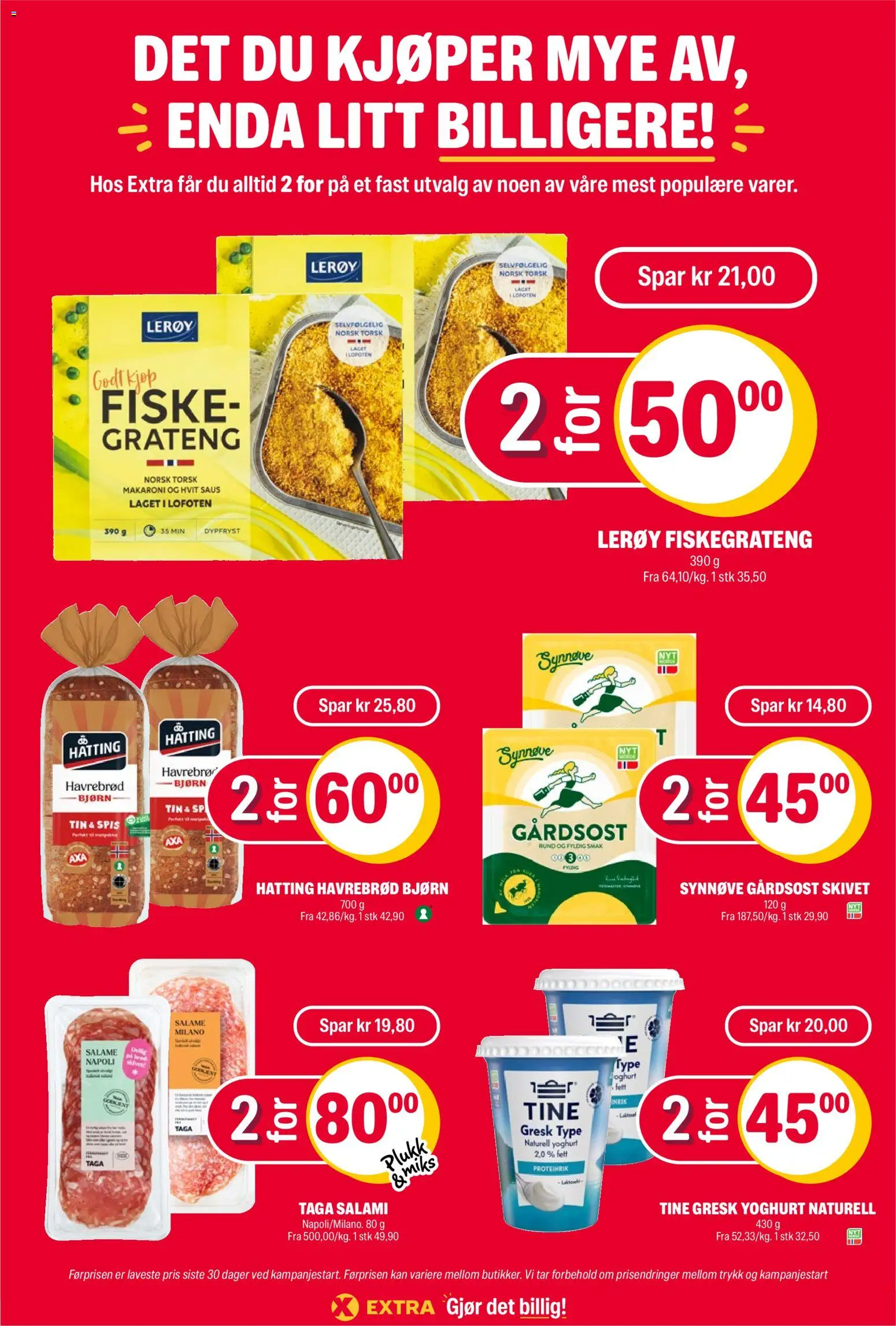 {H1} | Side: 26 | Produkter: Fiskegrateng, 1, Saus, Gresk yoghurt