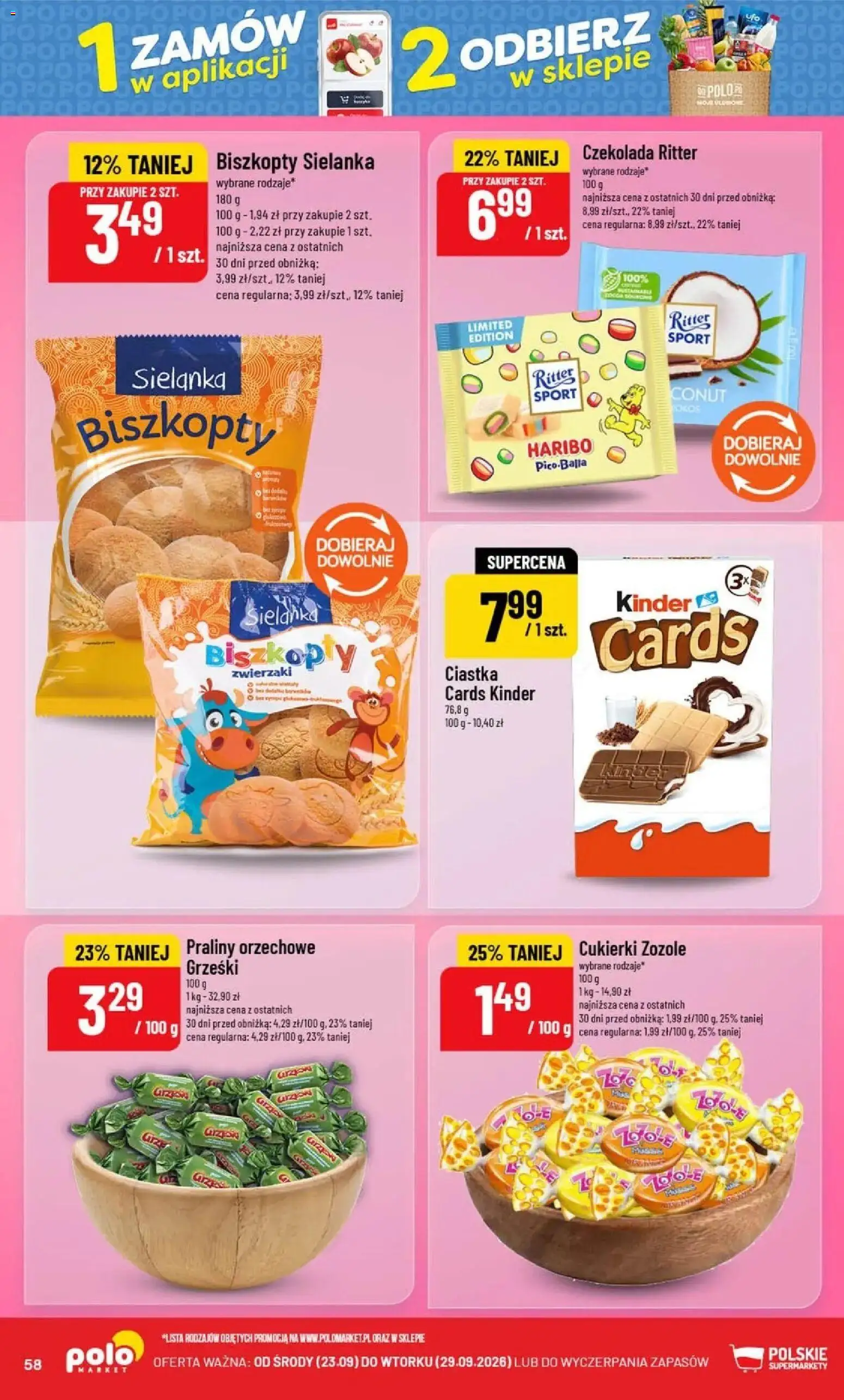 Nowa POLOmarket gazetka od jutra 23.09.2026 | Strona: 58 | Produkty: Cukierki zozole, Praliny, Czekolada, Cukierki