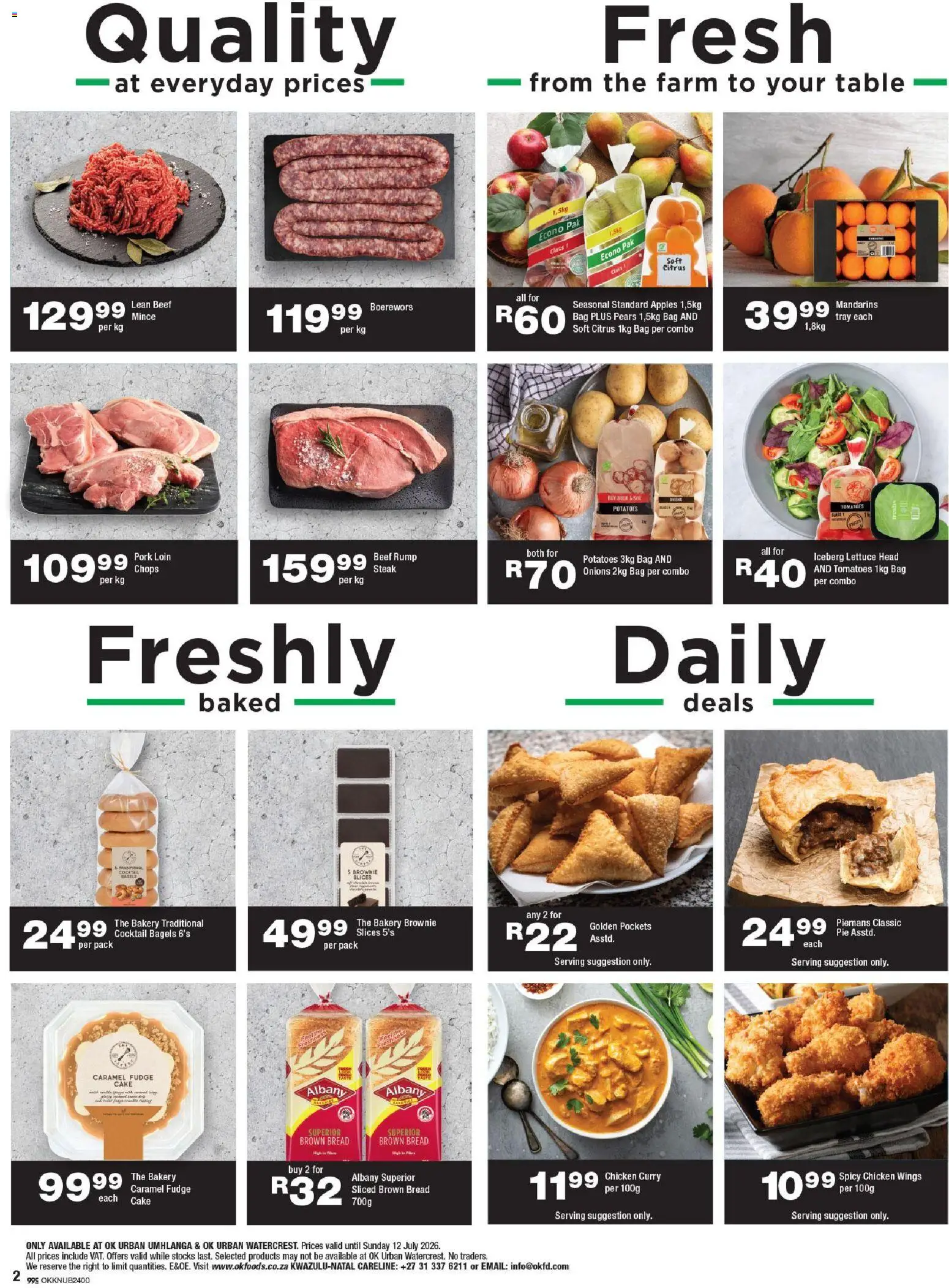 New OK Foods catalogue – valid from 24/06/2026 | Page: 2 | Products: Cake, Steak, Boerewors, Beef