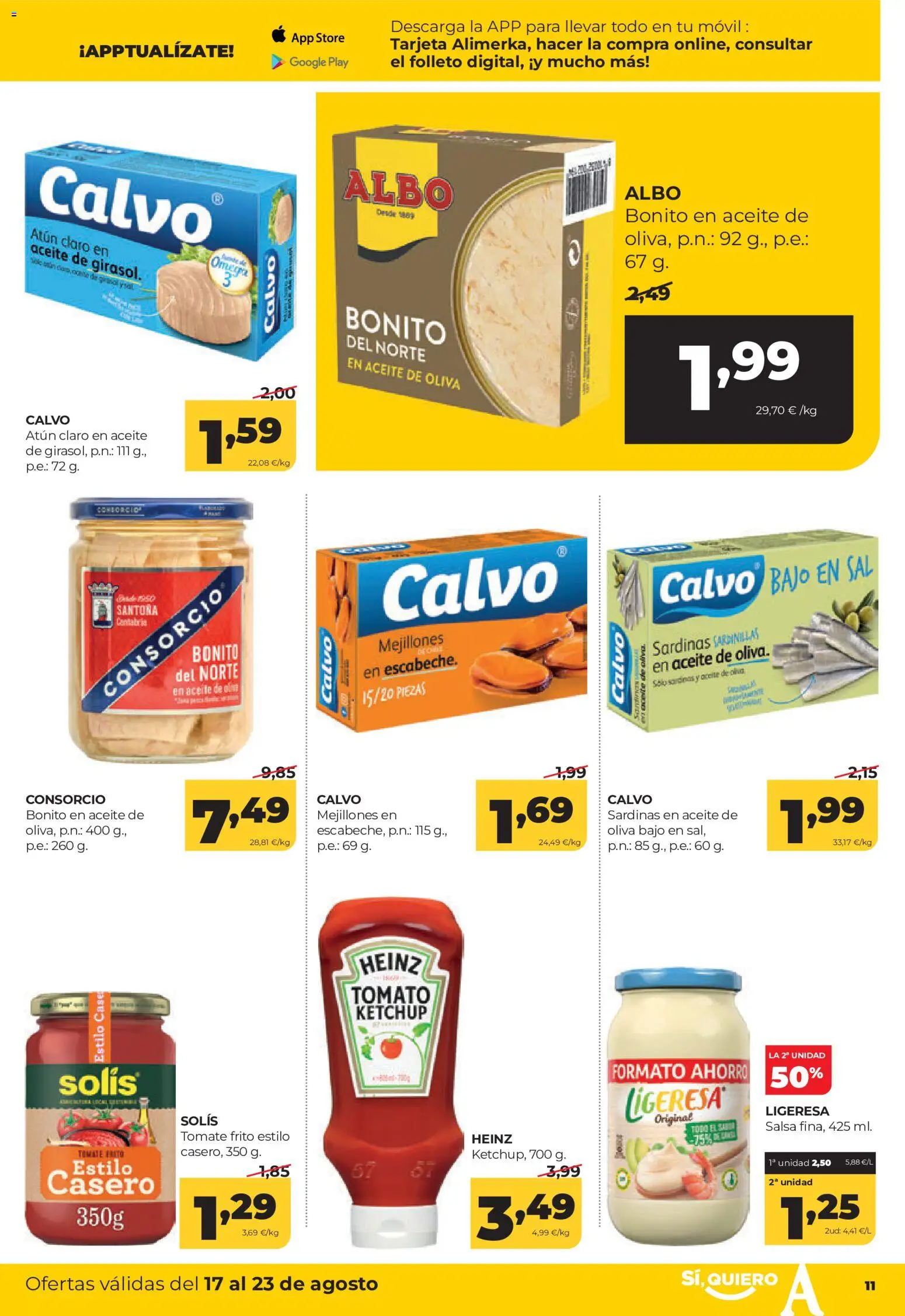 Alimerka folleto │ válido desde el 17/08/2026 | Página: 11 | Productos: Kétchup, Aceite, Tomate, Móvil