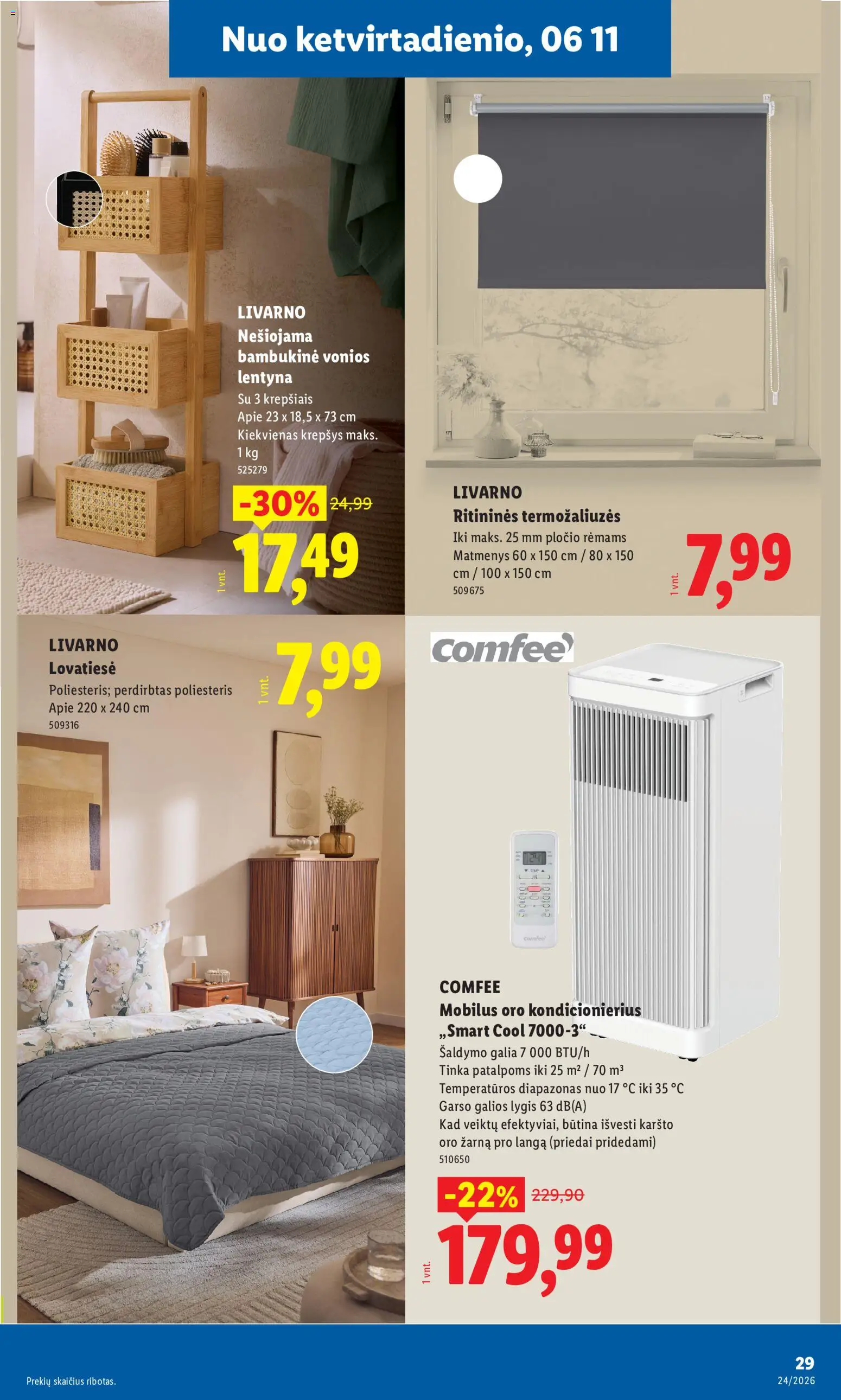 LIDL akcijos nuo 08.06.2026 | Puslapis: 29 | Prekių: Kondicionierius, Lentyna, Oro kondicionierius, Lovatiesė