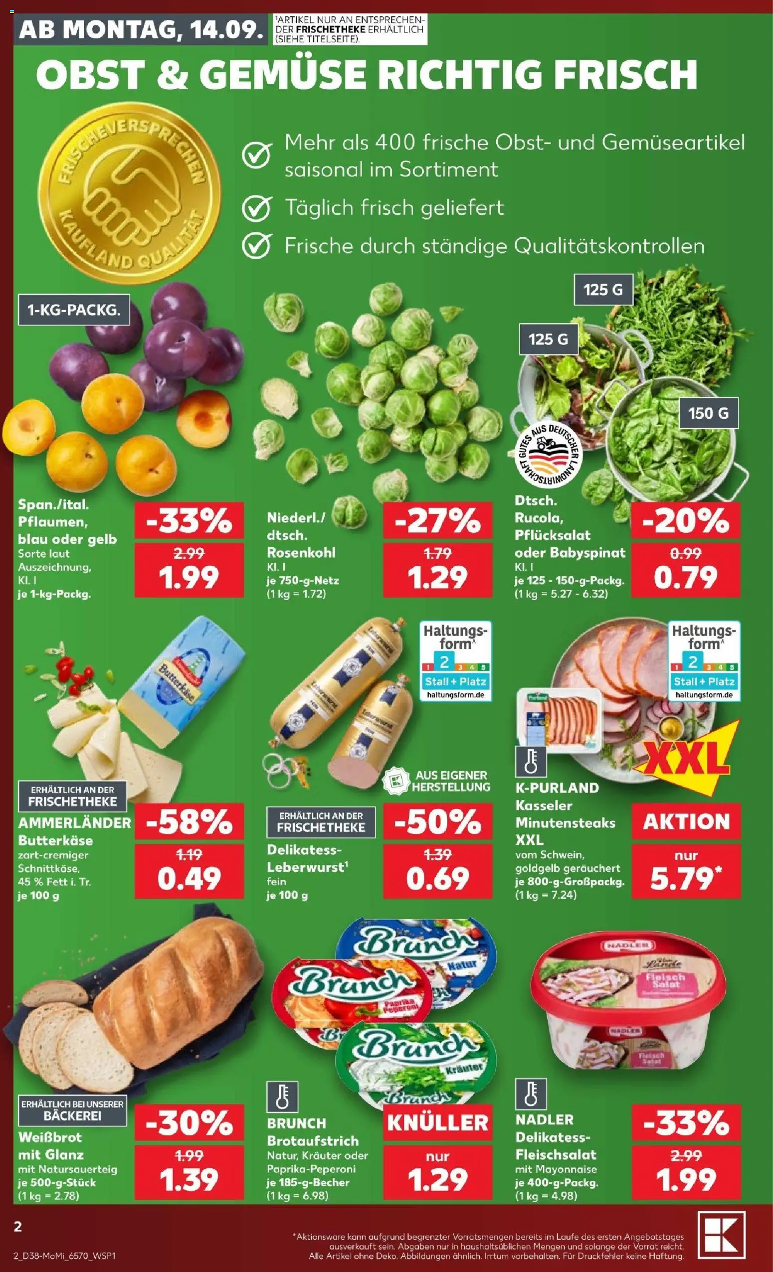 Kaufland Prospekt Speyer – gültig ab 14.09.2026 | Seite: 2 | Produkte: Bäckerei, Gemüse, Fleisch, Salat