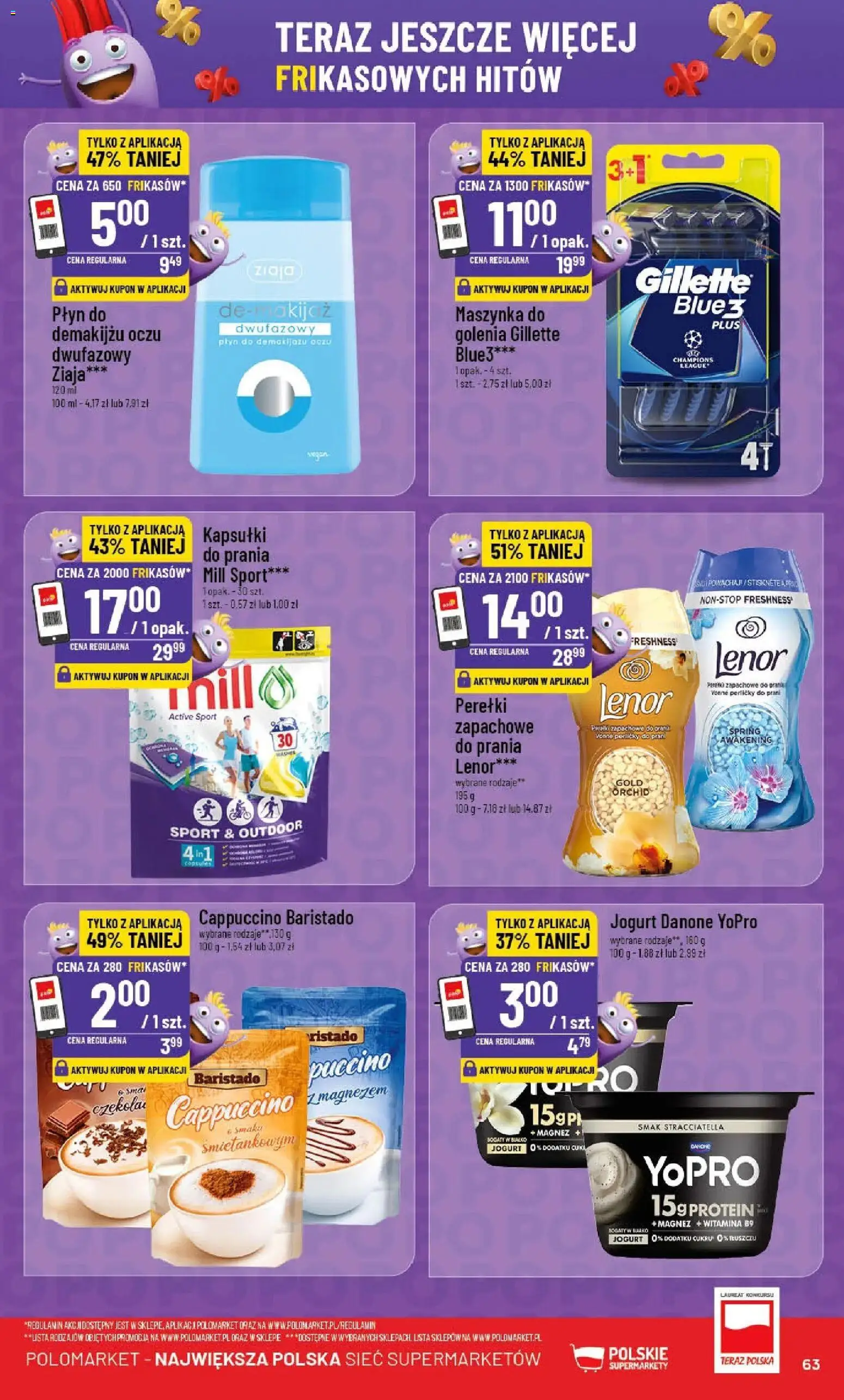 POLOmarket gazetka od 22.04.2026 | Strona: 63 | Produkty: Gillette, Jogurt, Płyn do demakijażu, Płyn do demakijażu oczu