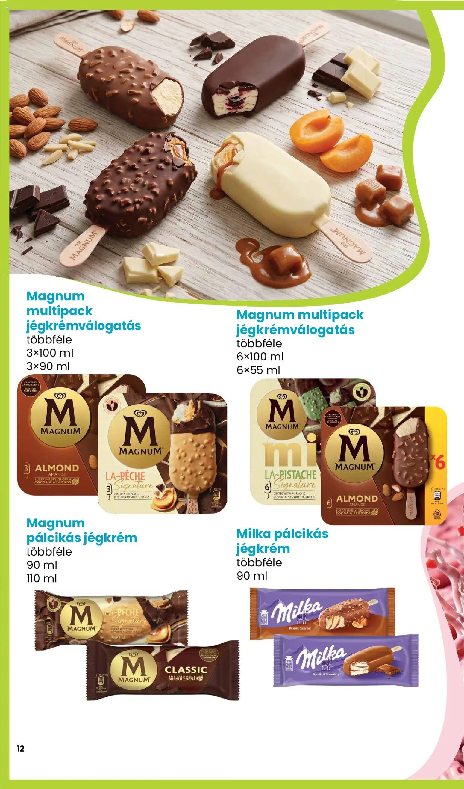 Spar akciós ujság - amely érvényes a következő dátumtól: 2026.05.14. | Oldal: 12 | Termékek: Magnum, Milka, Jégkrém, Pálcikás jégkrém