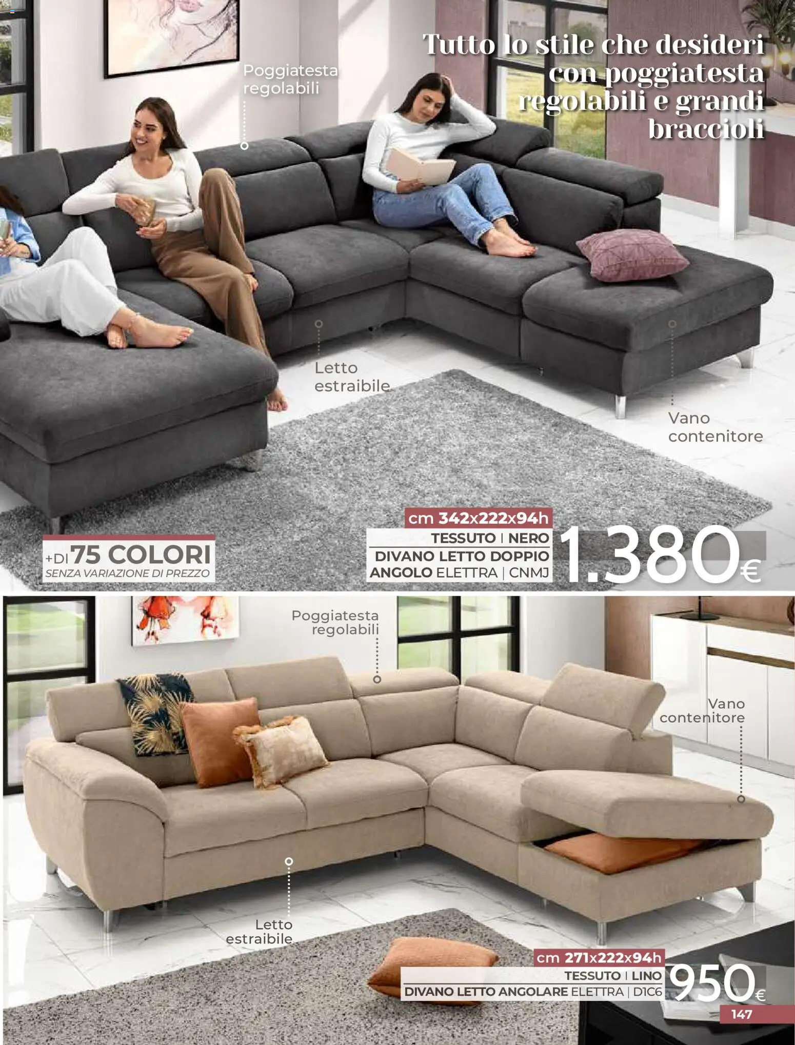 Volantino Mondo Convenienza del 01/09/2026 | Pagina: 149 | Prodotti: Divano letto, Contenitore, Letto, Divano