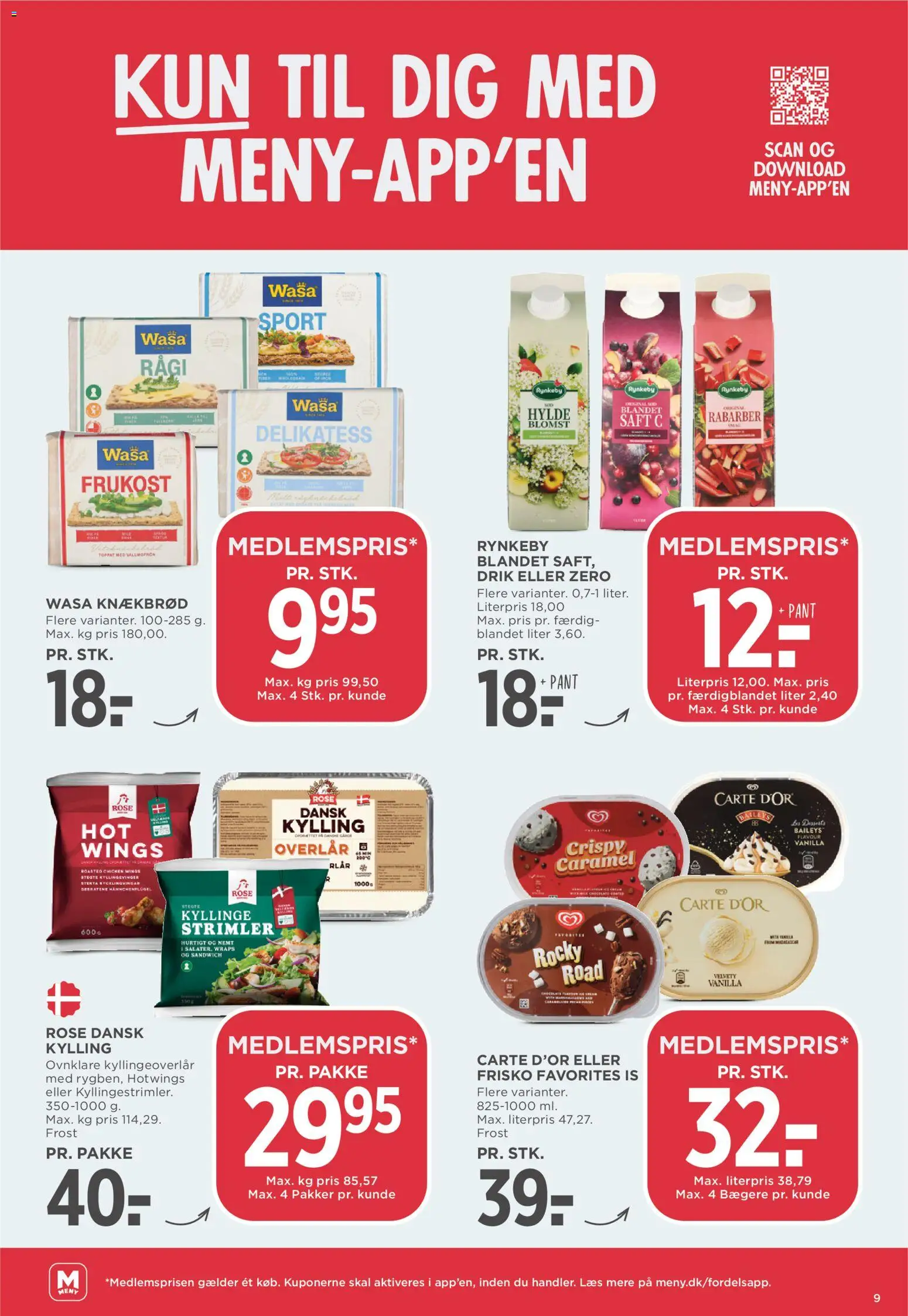 Meny tilbudsavis – gyldig fra 25/09/2026 | Side: 9 | Produkter: Baileys, Rabarber, Is, Knækbrød
