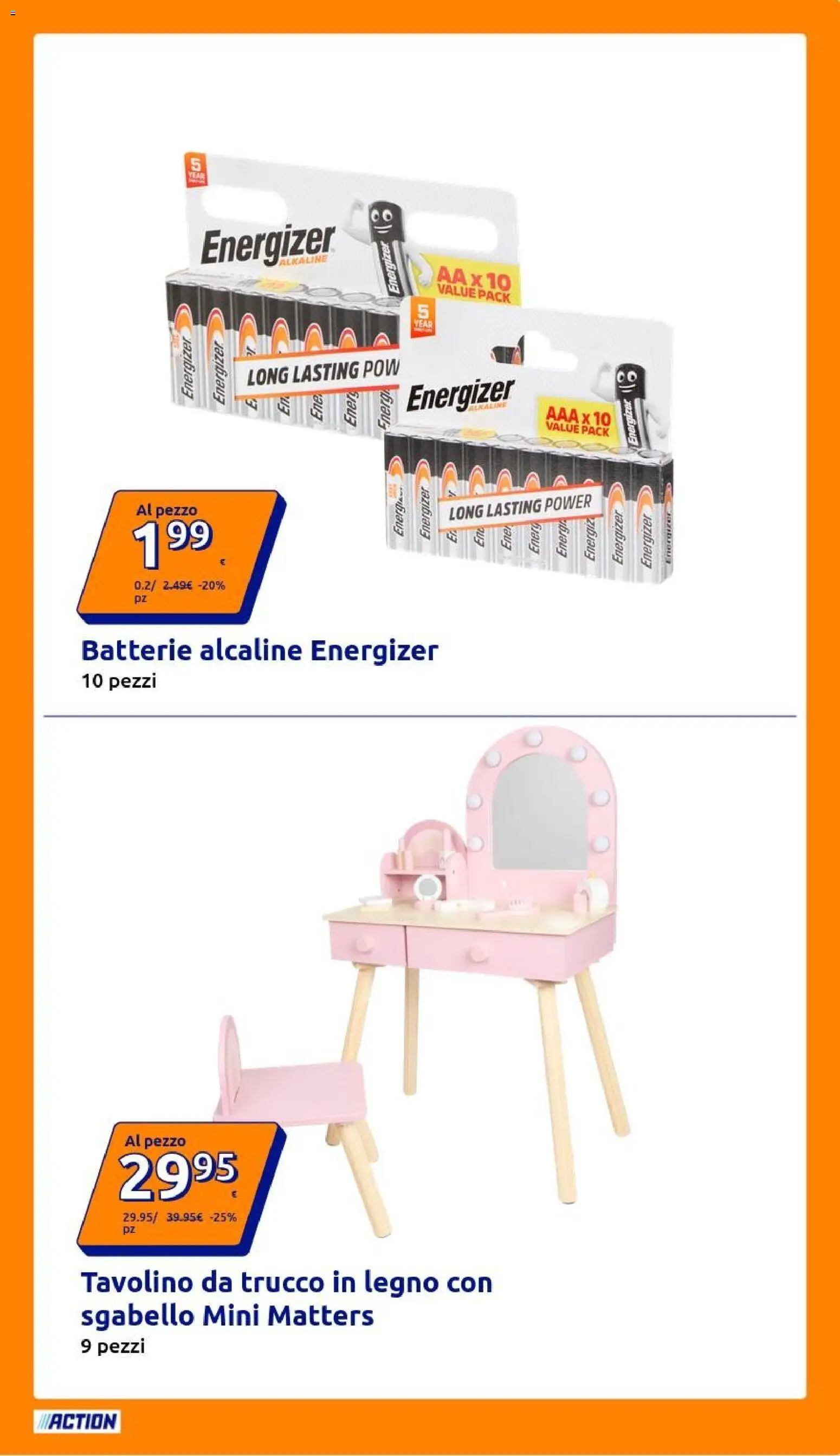 Volantino Action del 21/10/2026 | Pagina: 9 | Prodotti: Tavolino, Sgabello, Batterie, Trucco