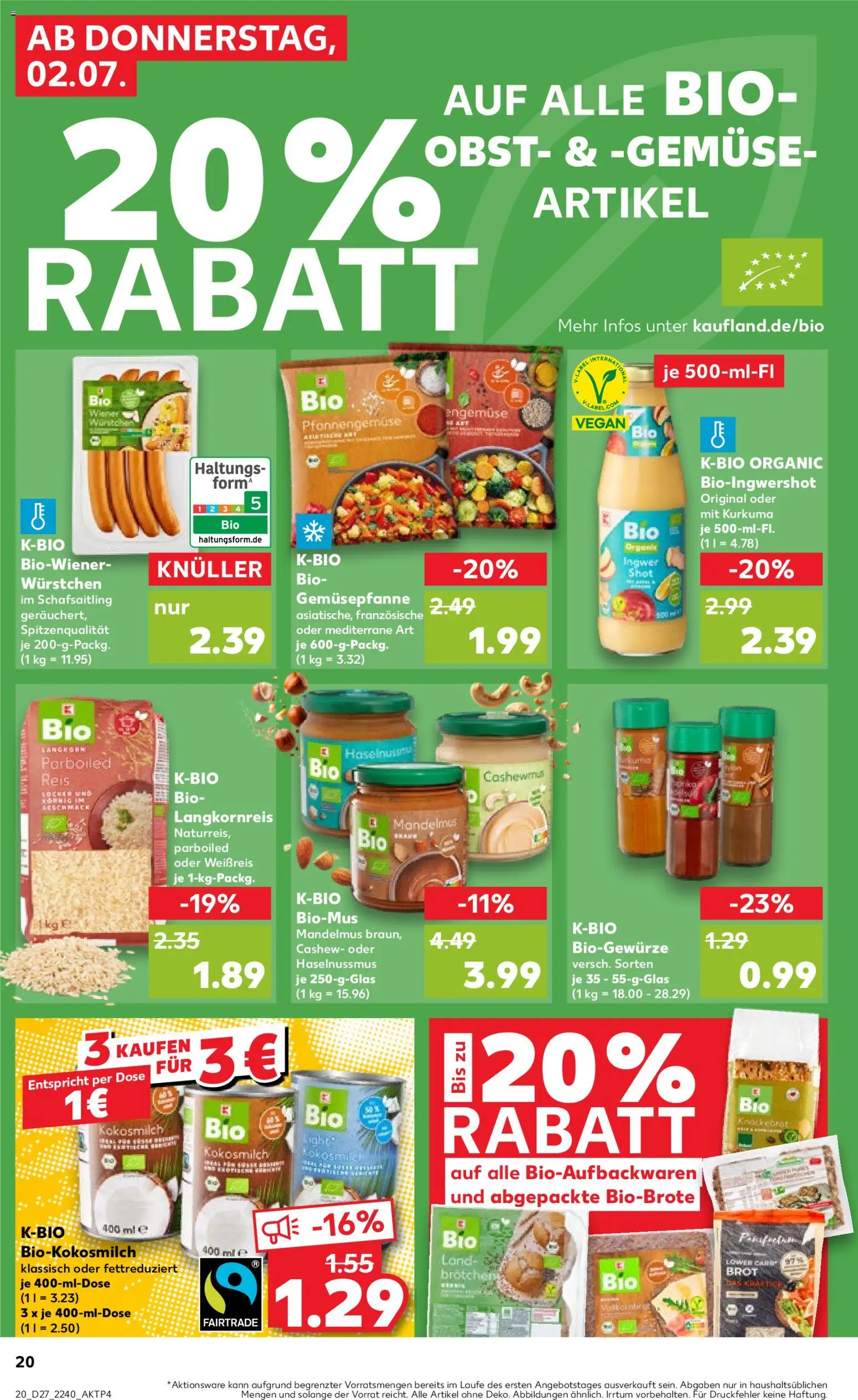 Kaufland Prospekt Stuttgart – gültig ab 02.07.2026 | Seite: 20 | Produkte: Gemüse, Obst, Brot, Reis