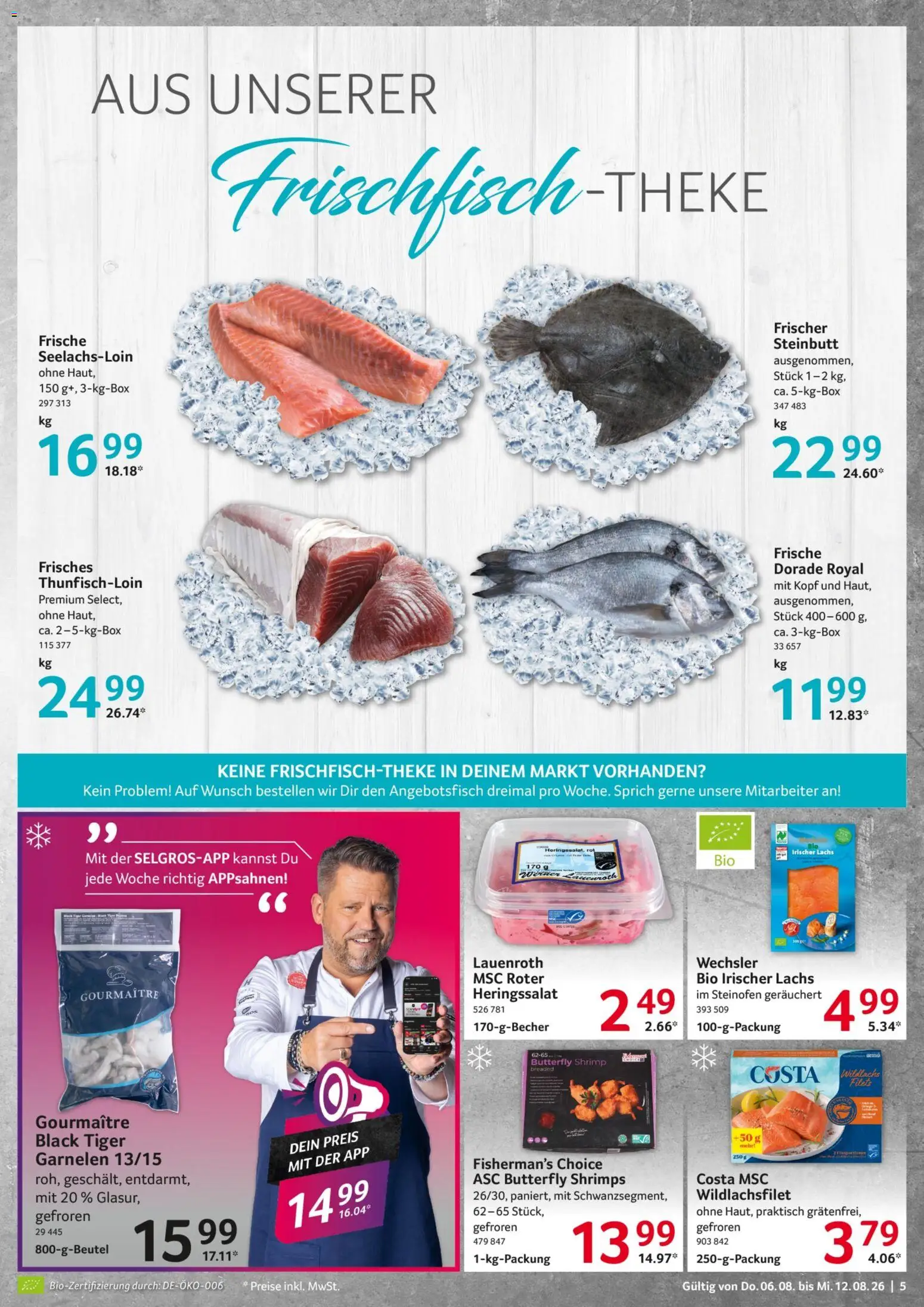 Selgros Prospekt – gültig ab 06.08.2026 | Seite: 5 | Produkte: Dorade, Garnelen, Lachs
