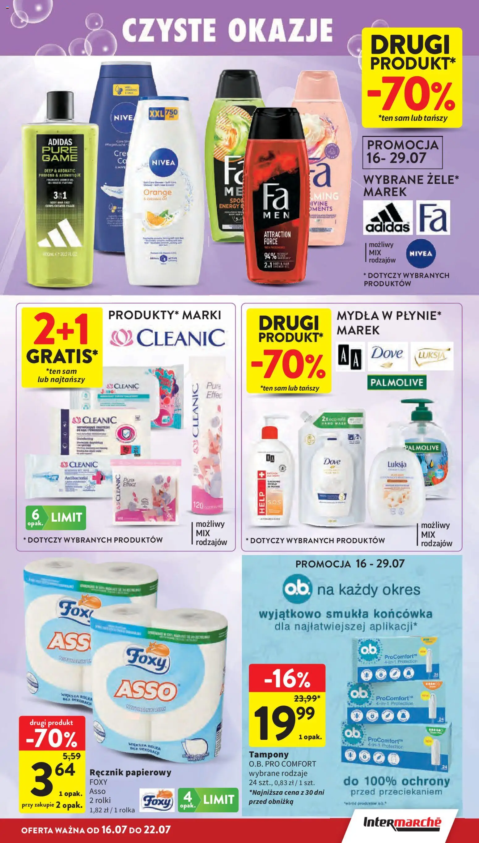 Intermarche gazetka od 16.07.2026 | Strona: 37 | Produkty: Tampony, Rolki, Mydło, Ręcznik papierowy